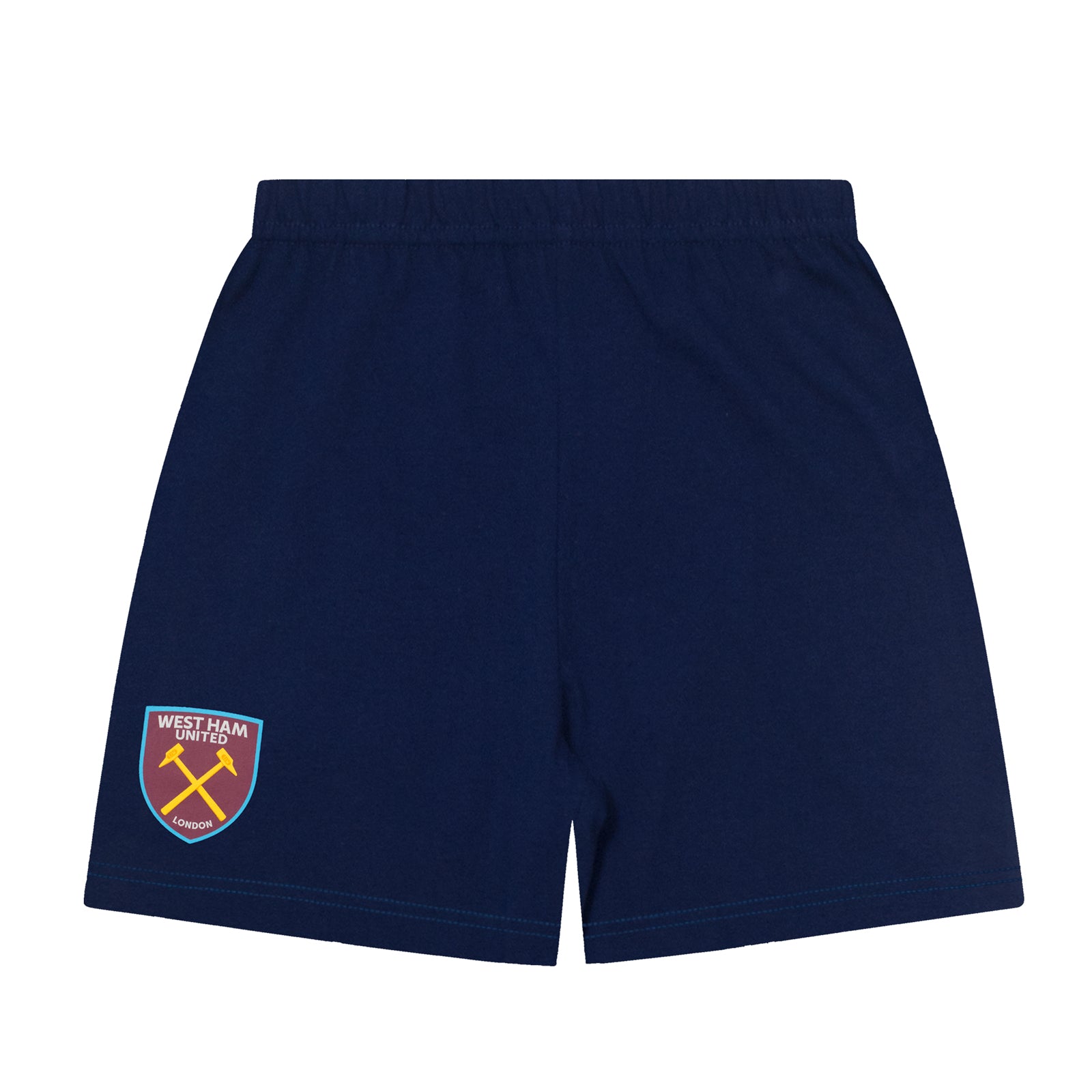 West Ham adults short pyjama set in claret with a short sleeve t-shirt & graphic. Shorts with logo to the left leg.