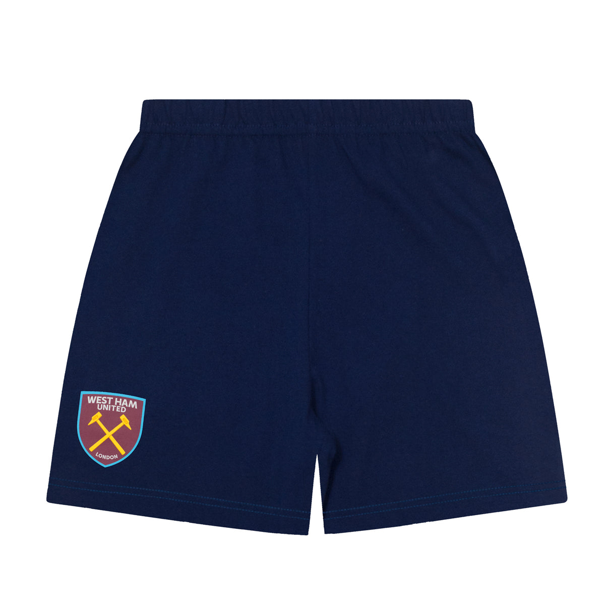 West Ham adults short pyjama set in claret with a short sleeve t-shirt & graphic. Shorts with logo to the left leg.