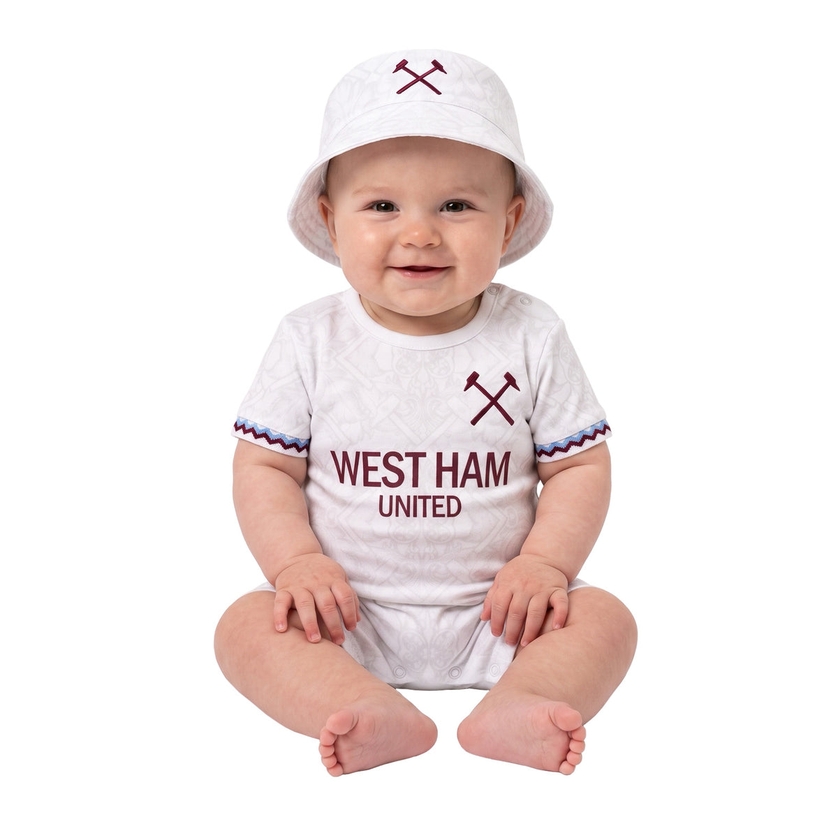 West Ham United FC baby romper and bucket hat set in white