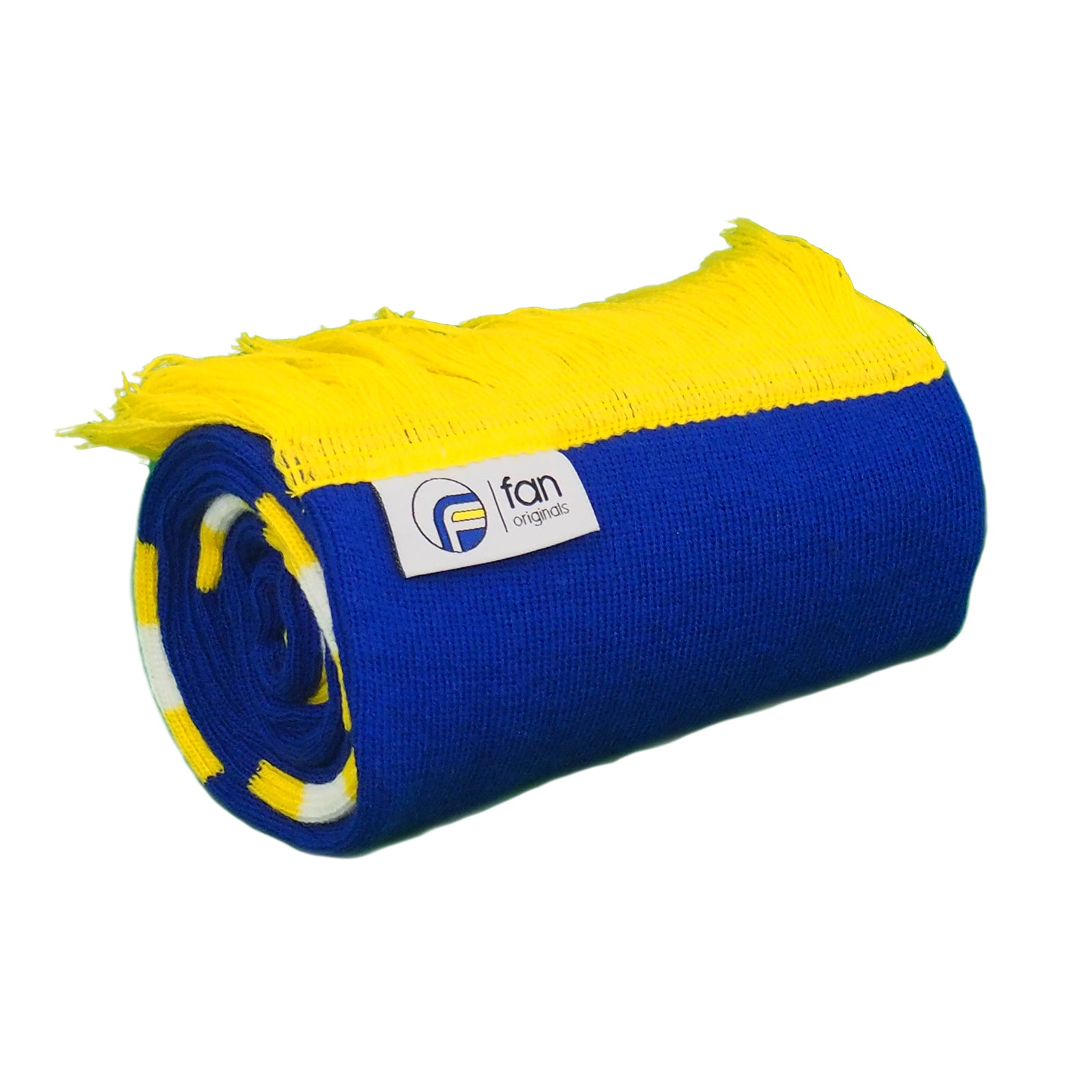 Leeds United retro bobble hat & bar scarf set in blue, white & yellow
