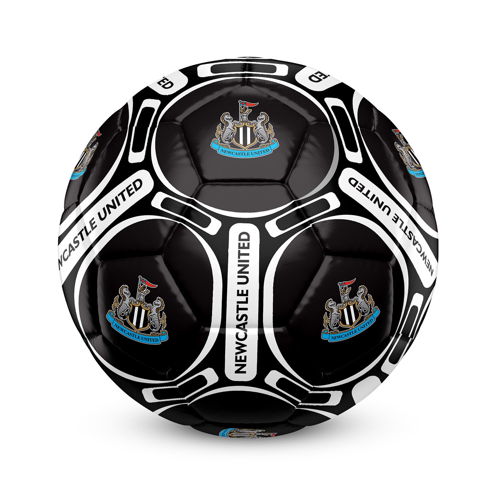 Newcastle United size 4 football & goalie glove set in black with club crest & text to each item