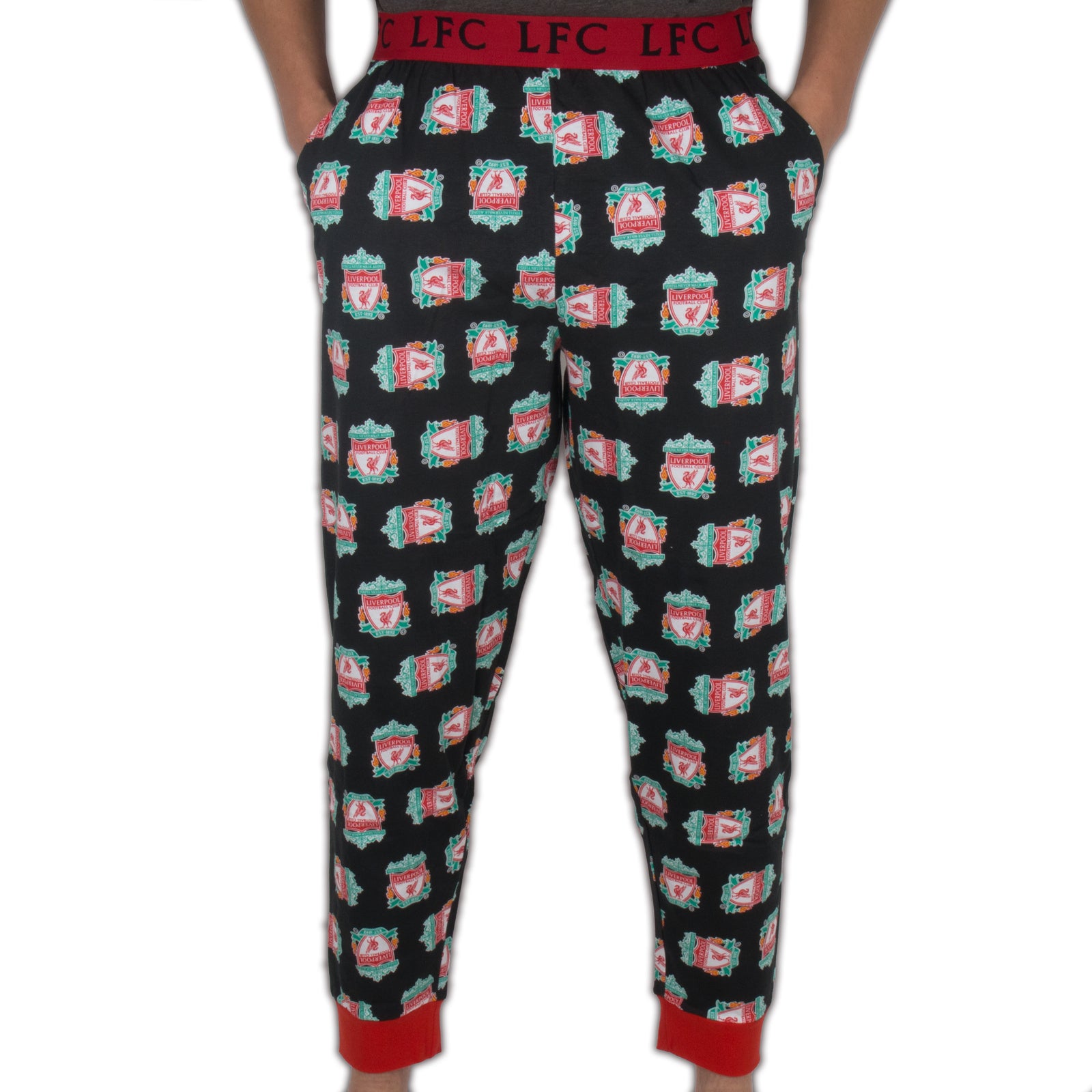 Liverpool lounge pants in black with all over LFC crest print.