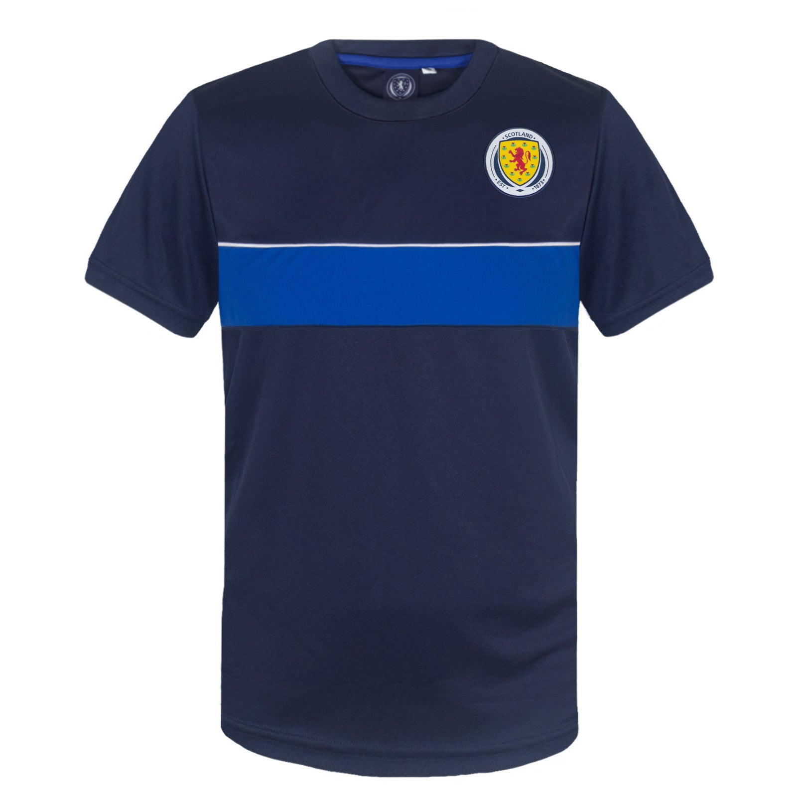 Scotland FA kids polyester T-shirt in navy blue with woven crest to chest.