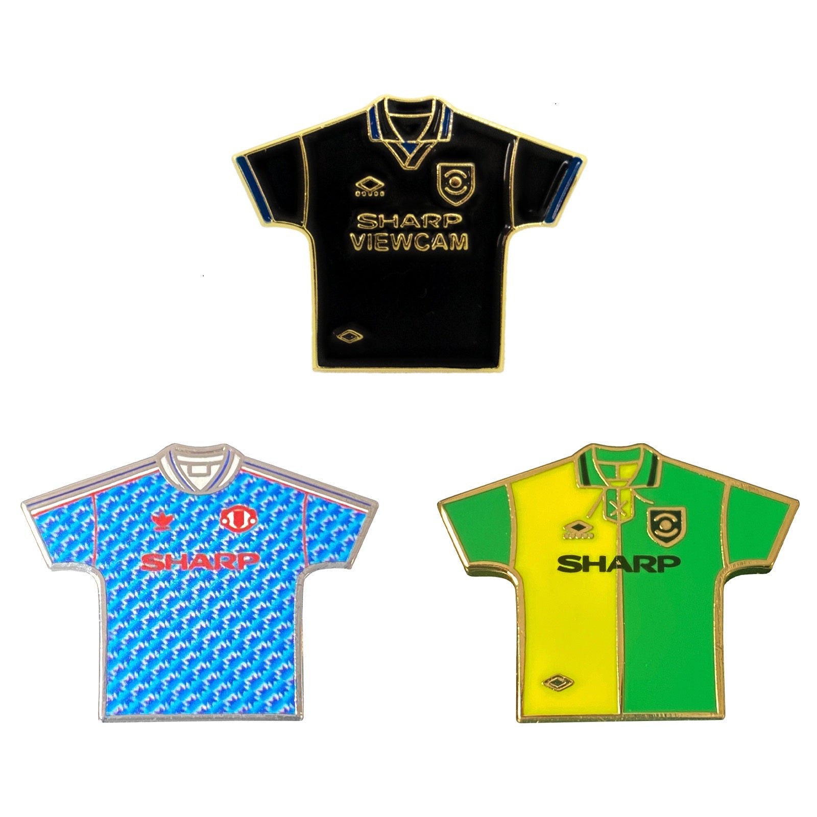 Man United Pin Badge Set Retro Multi Shirt Colours