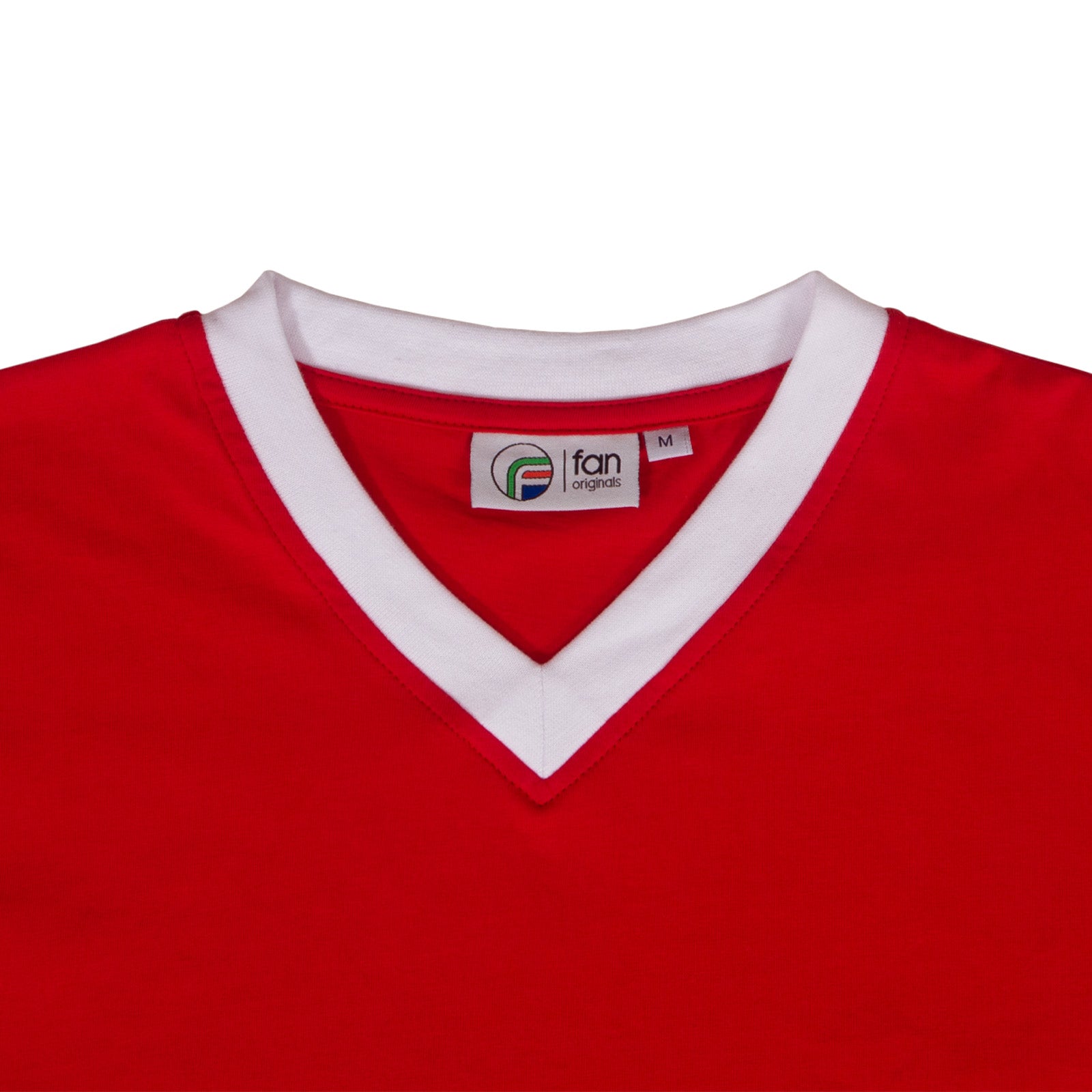 Man Utd adults retro T-shirt v-neck in Red featuring Manchester and Wembley 58 crest