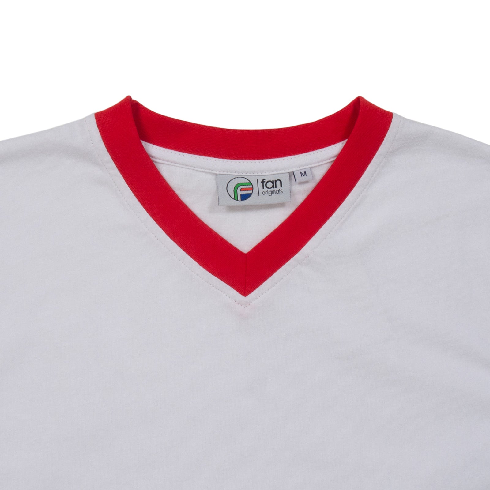 Man Utd adults retro T-shirt v-neck in white featuring Manchester and Wembley 58 crest