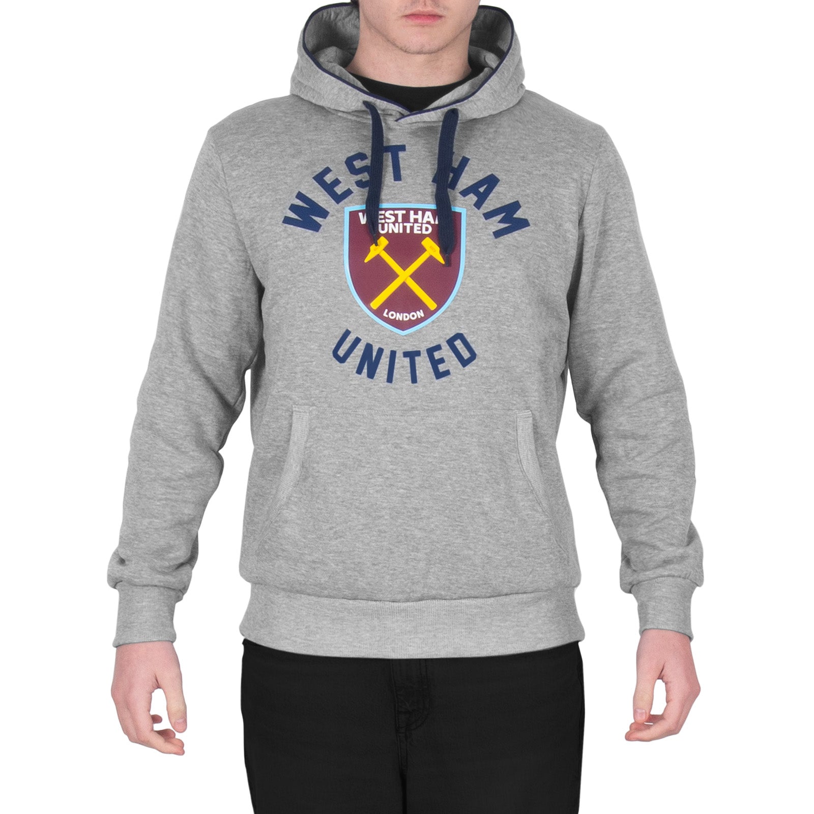 West Ham adults hoodie in grey with club crest & text print to front.
