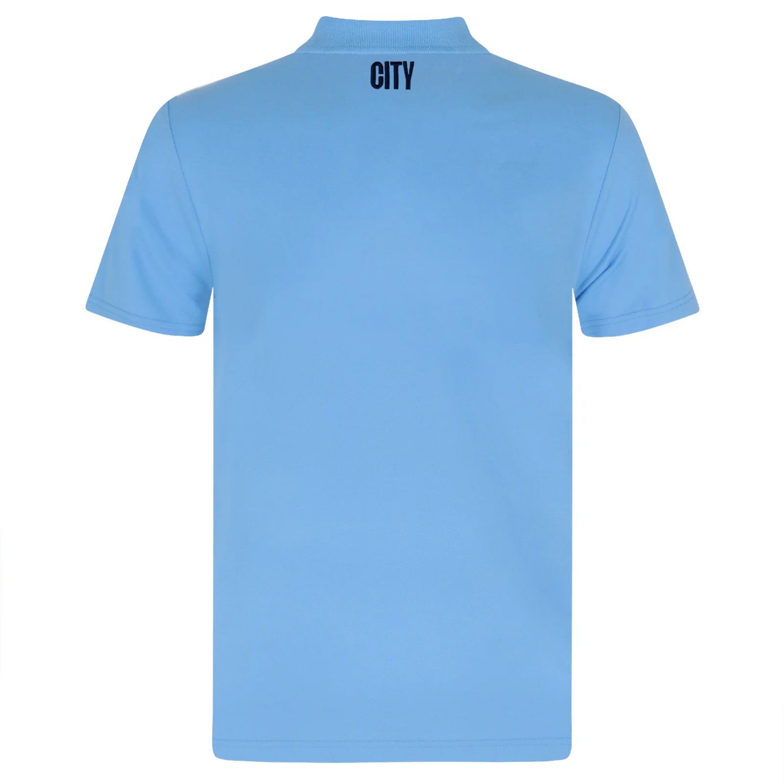 Man City adults polo shirt in sky blue with club crest to the chest.