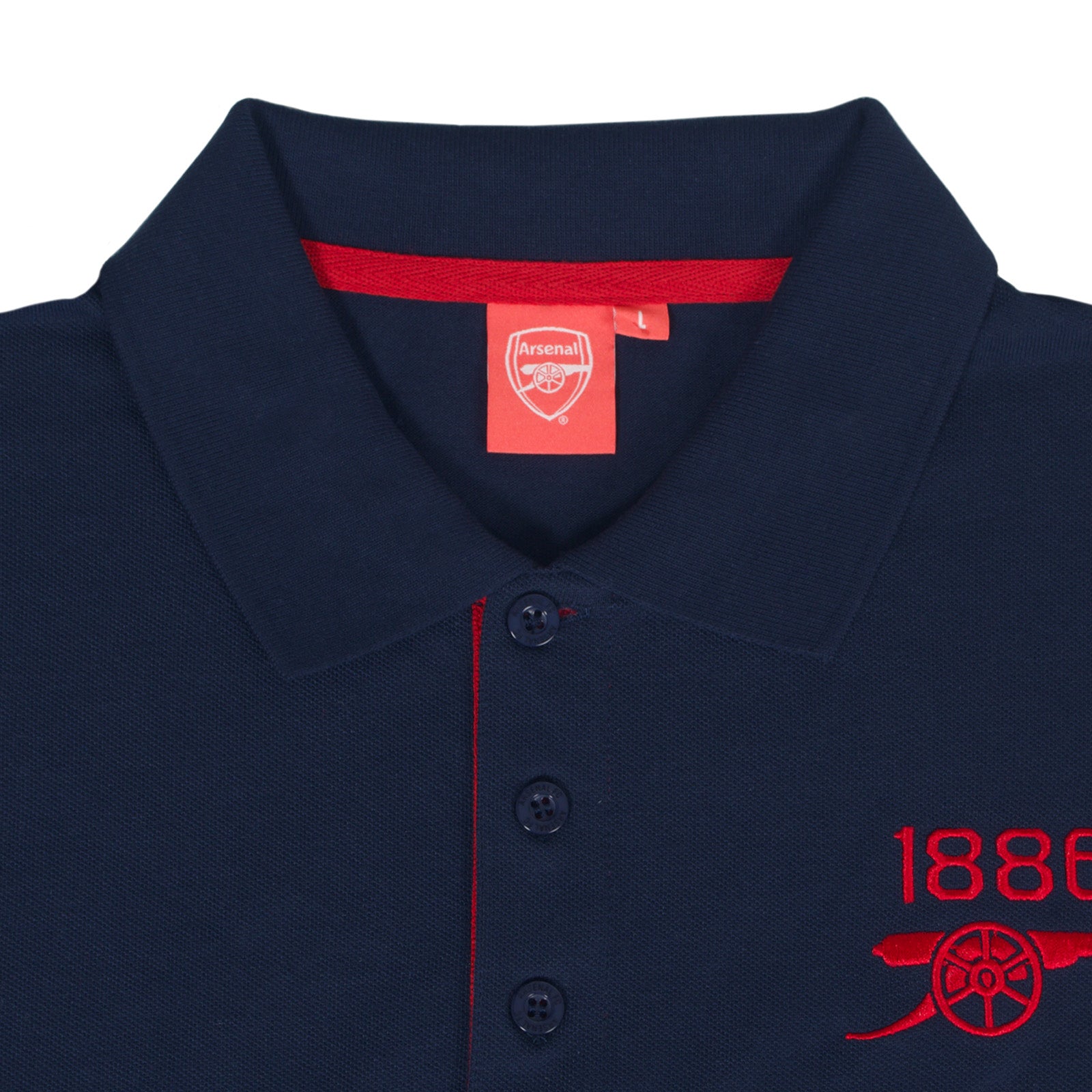 Arsenal polo shirt for adults in navy blue with club crest and canon to chest.