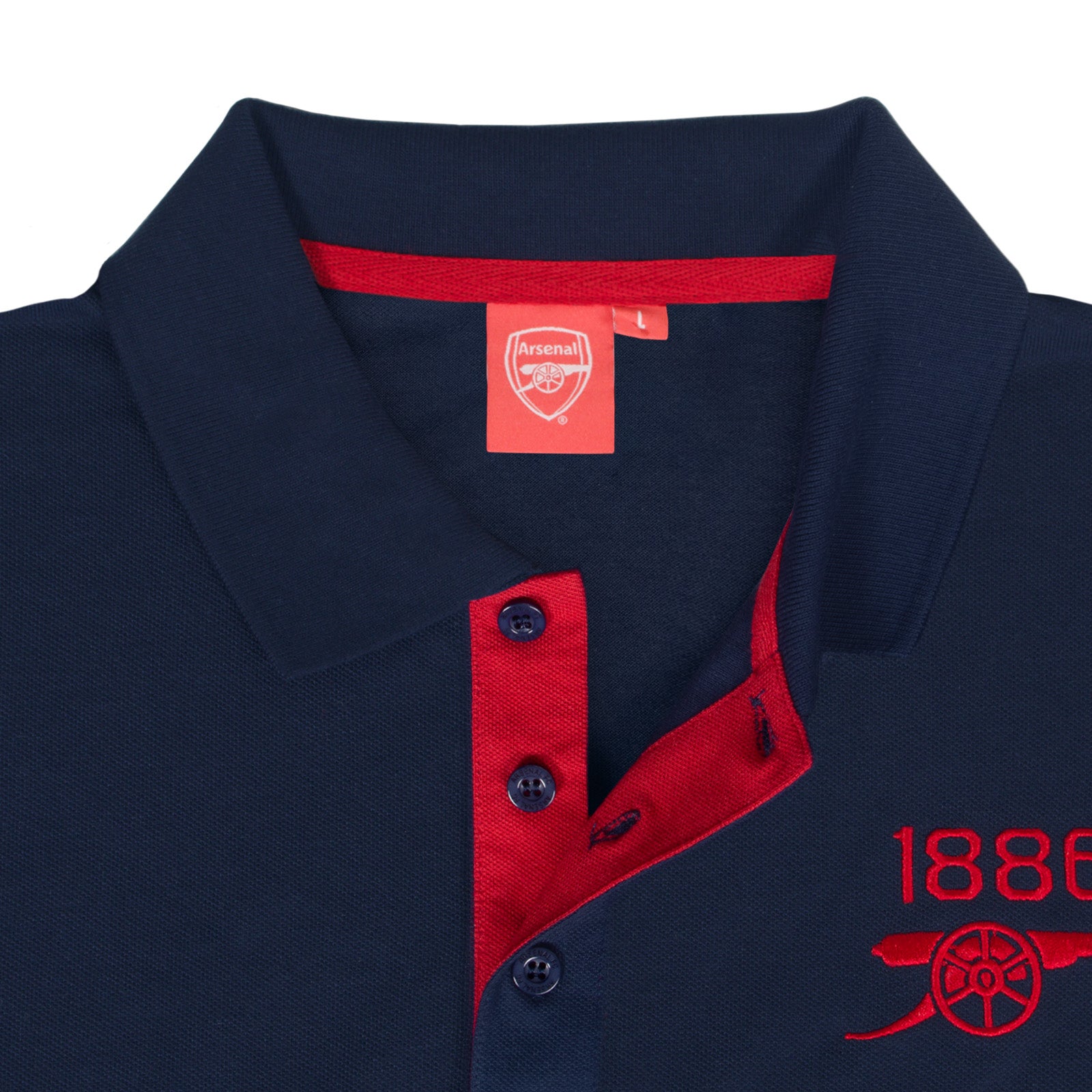 Arsenal polo shirt for adults in navy blue with club crest and canon to chest.