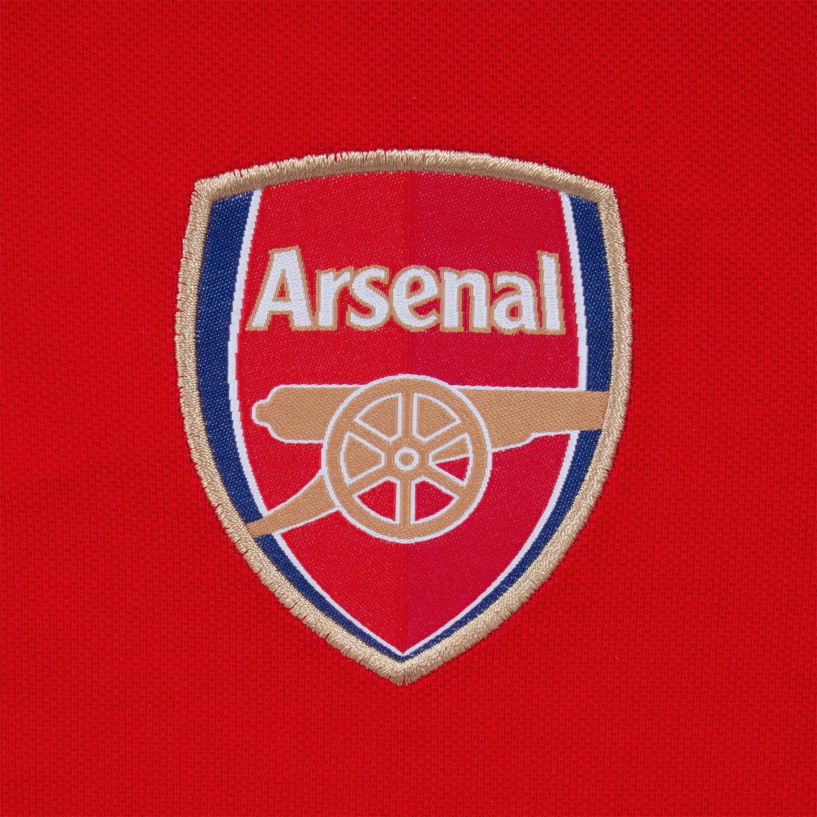 Arsenal polo shirt for adults in red featuring the club crest and budapest 2026 graphic to the chest