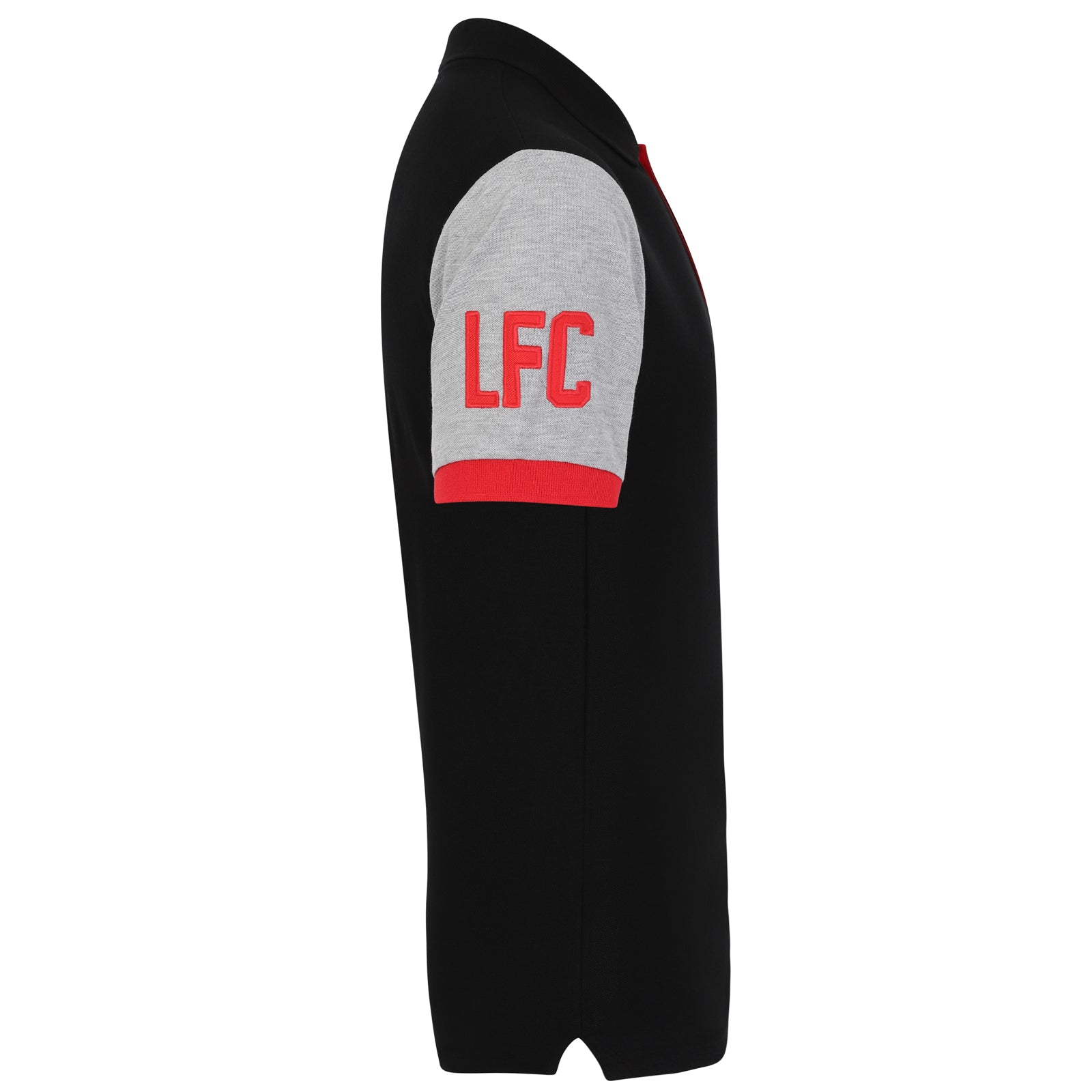 Liverpool adults polo shirt in black & contrast sleeve with LFC badge and Liverpool FC text to chest.