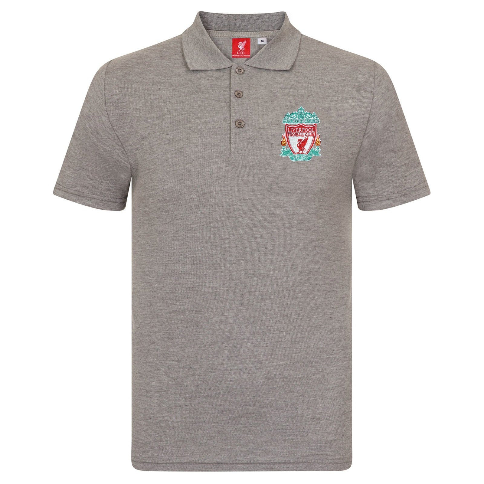Liverpool adults polo shirt in grey with LFC crest to chest.
