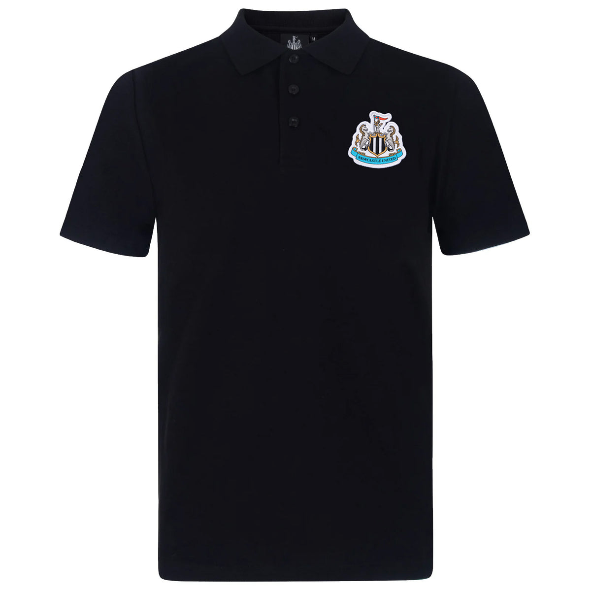 Newcastle Utd adults polo shirt in black with club crest to chest.