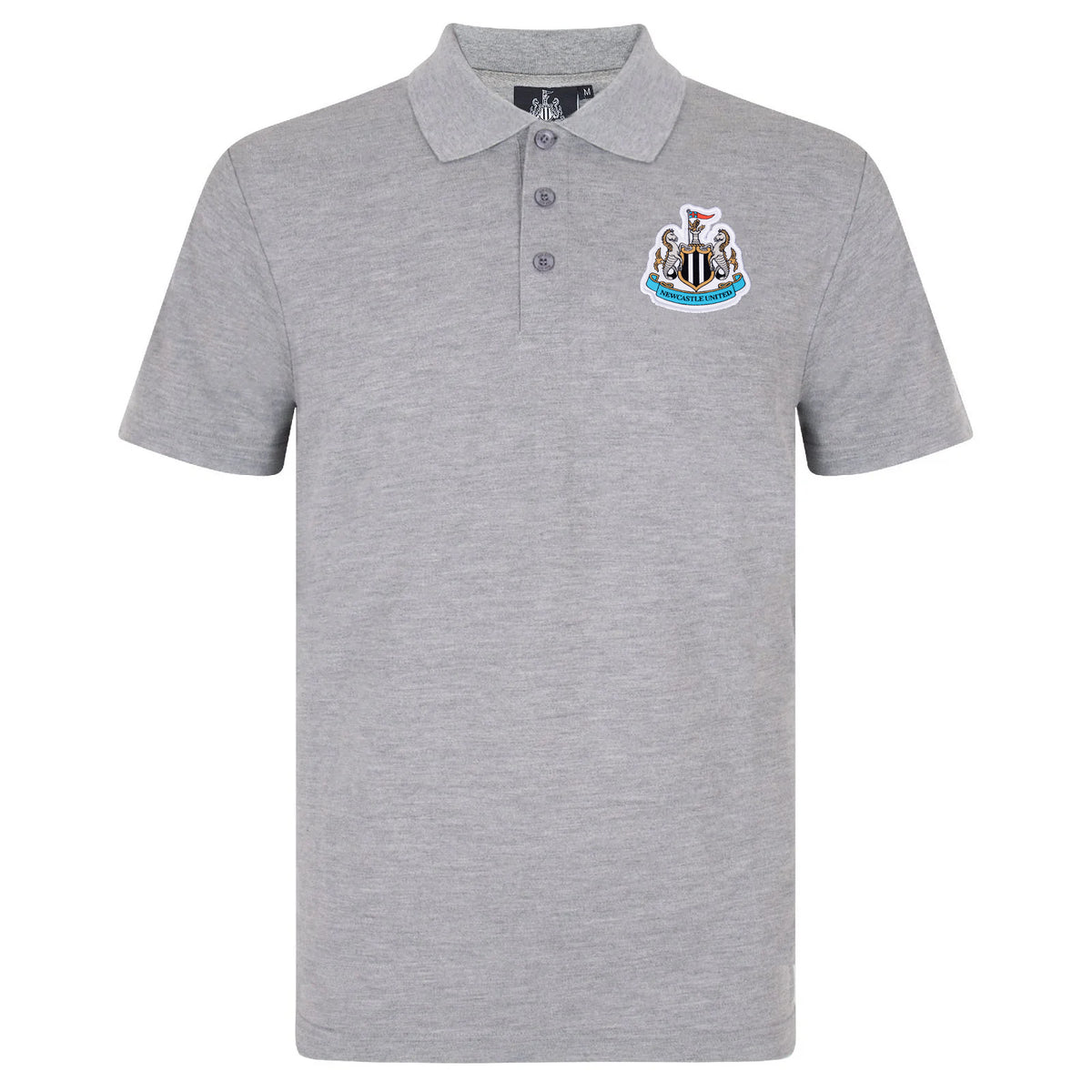 Newcastle Utd adults polo shirt in grey with NUFC badge and text to chest.