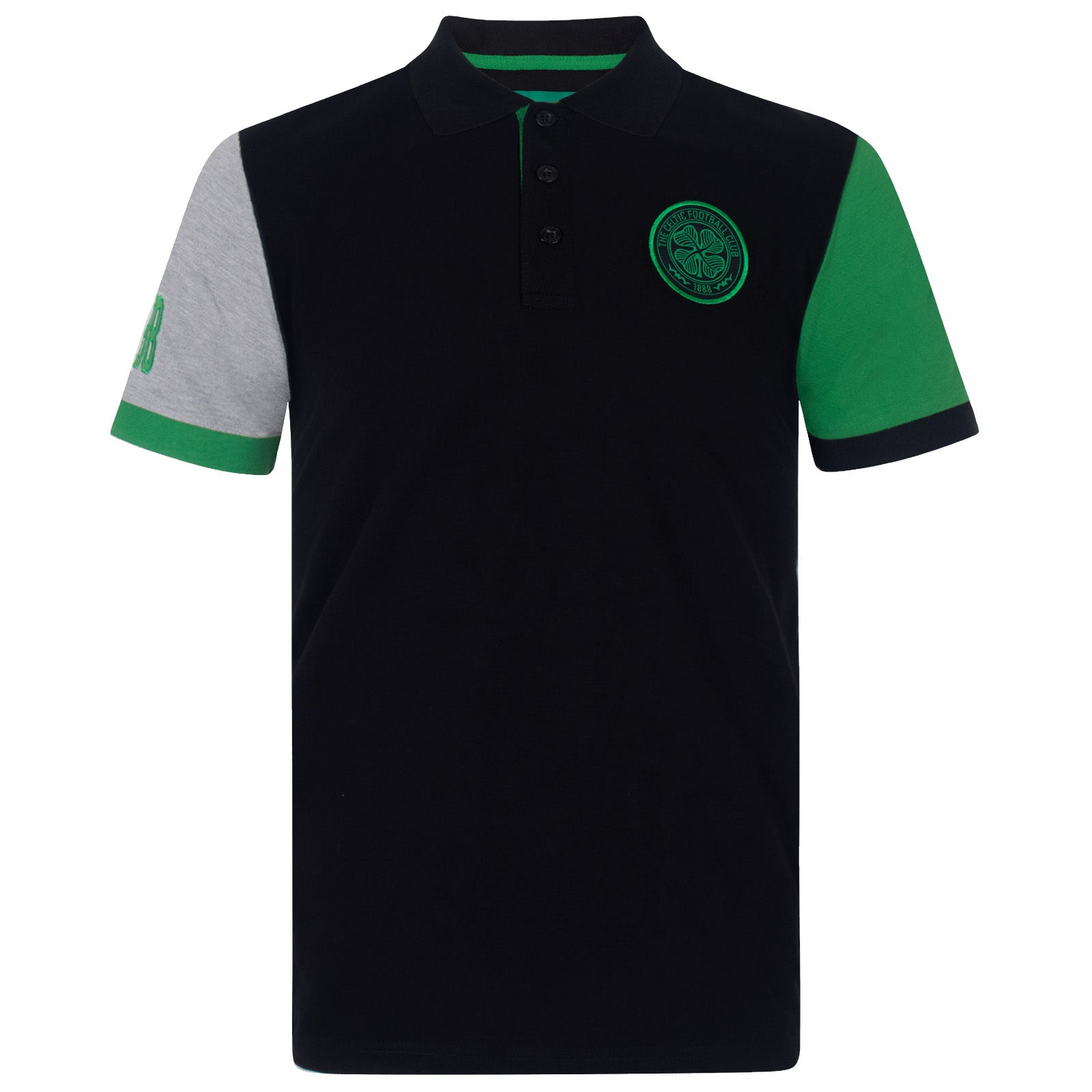 Celtic kids polo shirt in black with contrast sleeve and club crest to chest