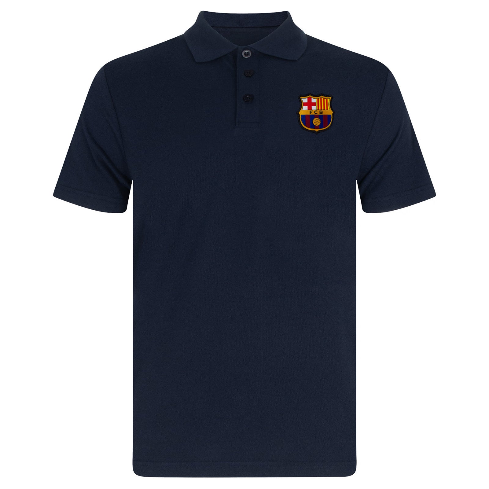 FC Barcelona adults polo shirt in navy blue with FCB logo and 3D Barca text to chest