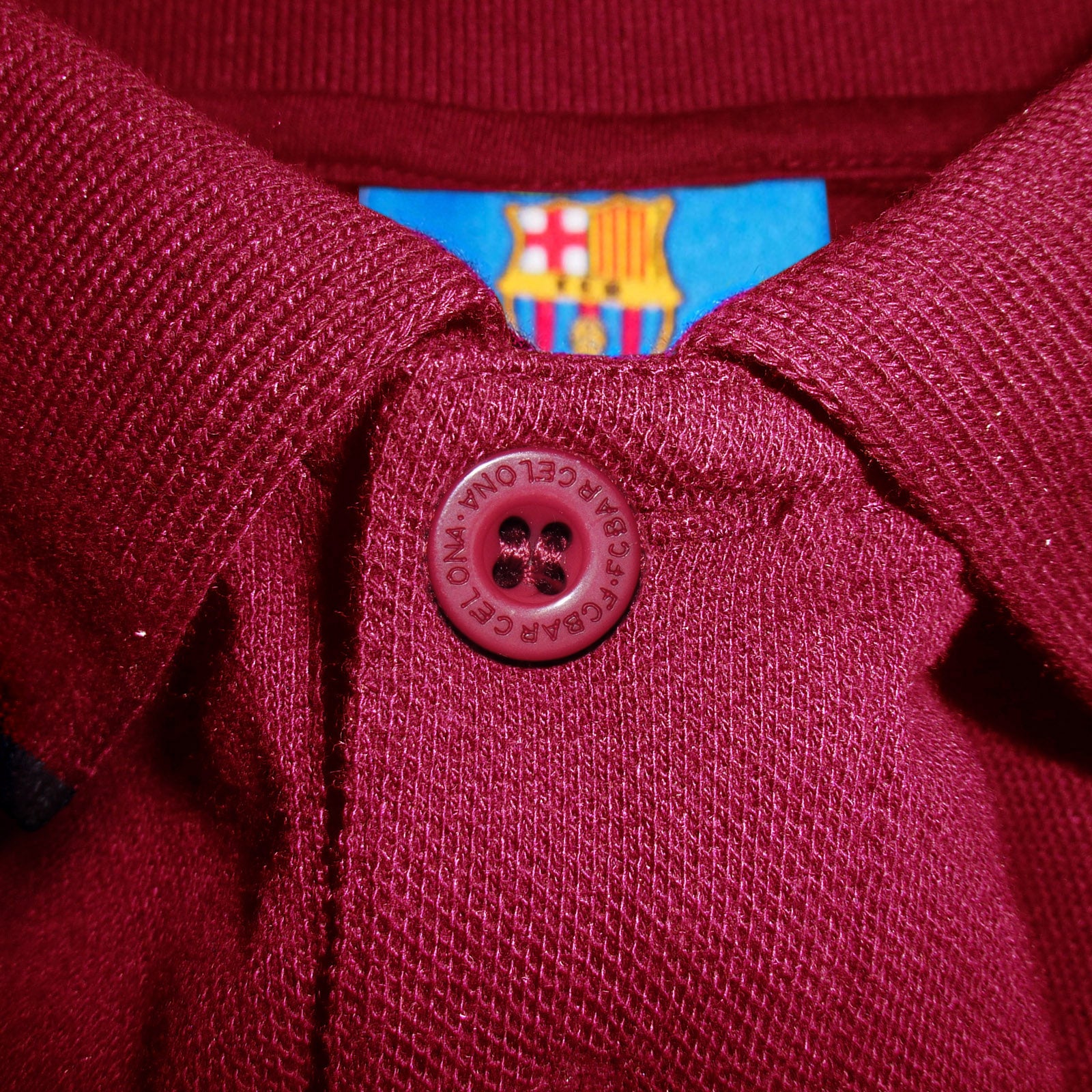FC Barcelona adults polo shirt in red with FCB logo and 3D Barca text to chest