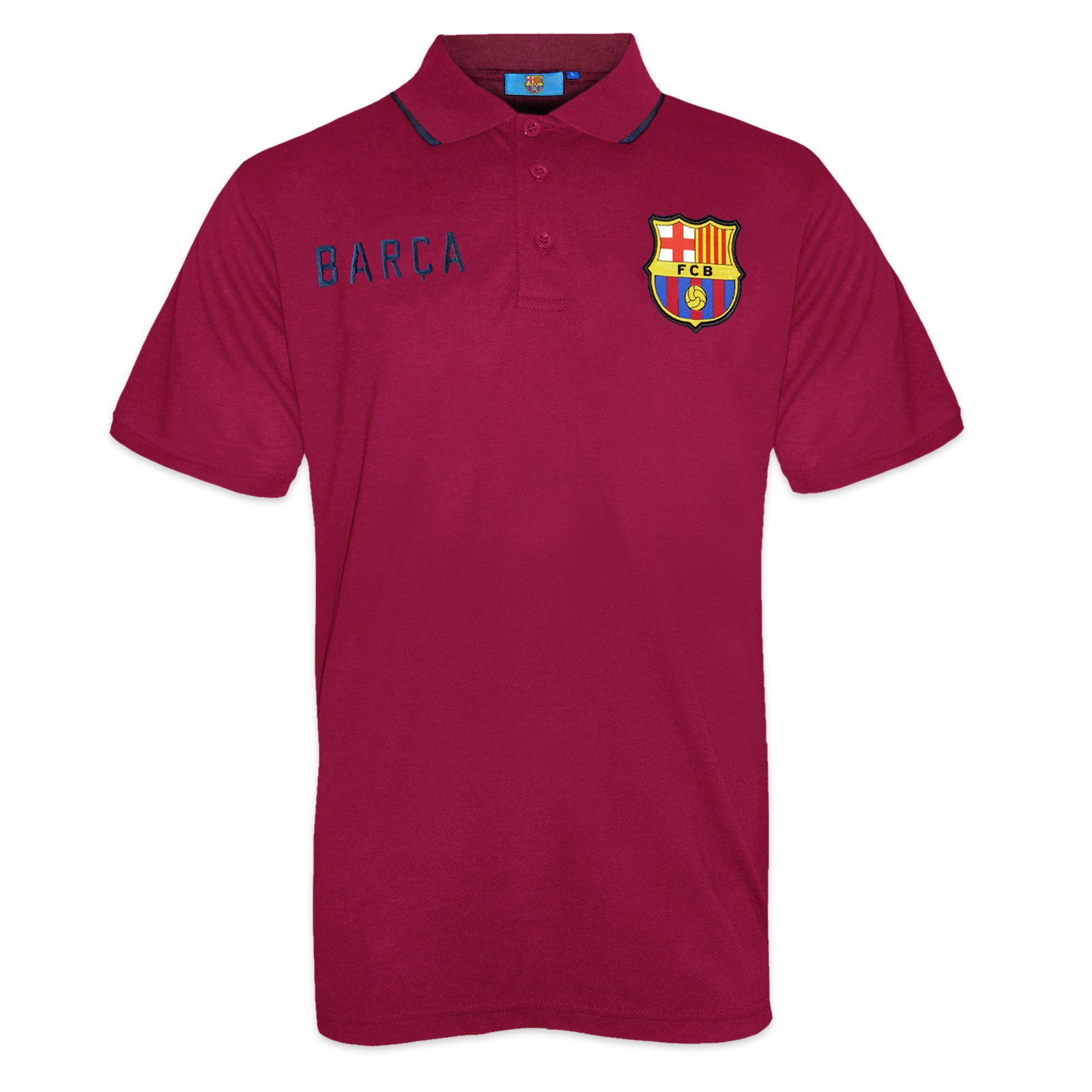 FC Barcelona adults polo shirt in red with FCB logo and 3D Barca text to chest