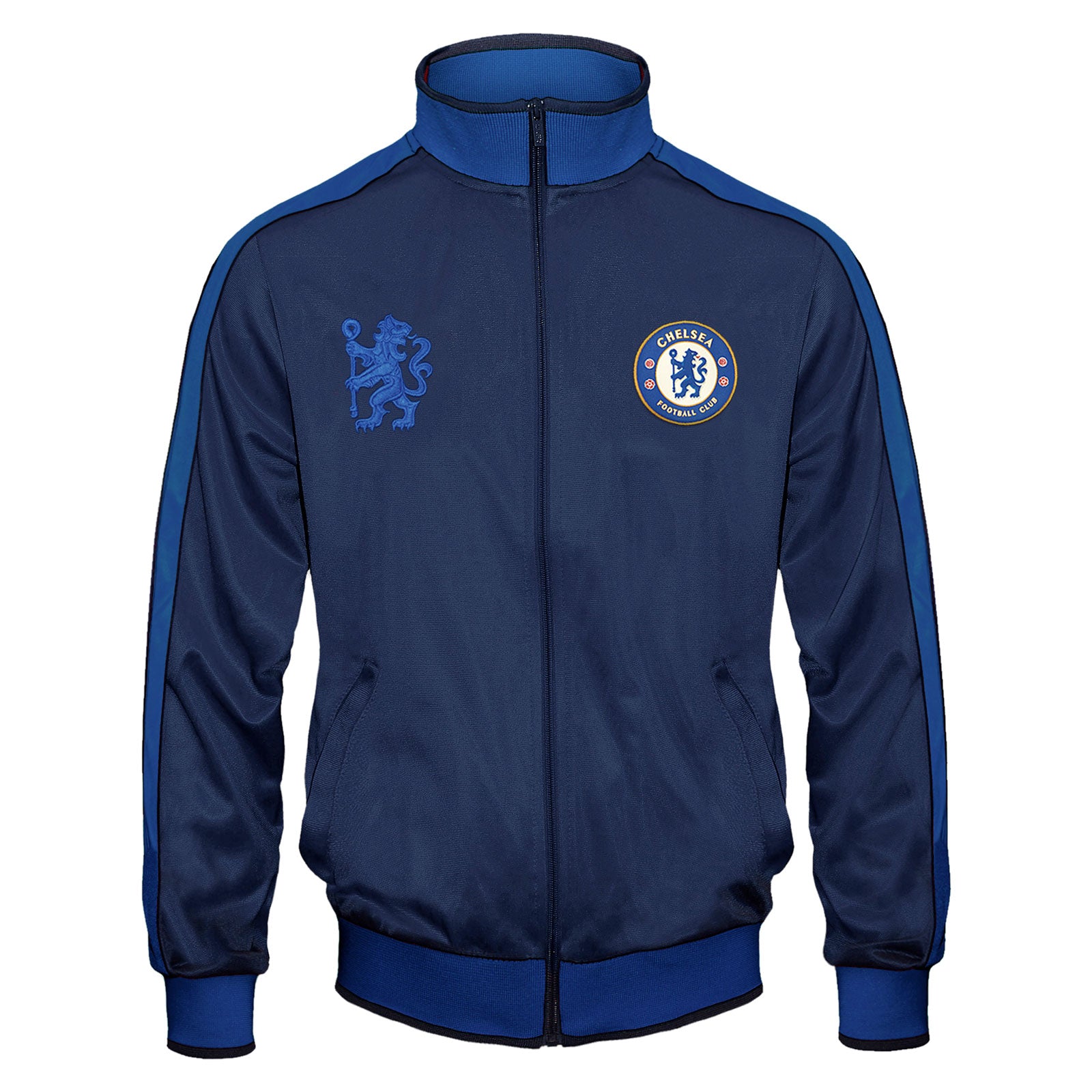 Chelsea adults track jacket in navy blue with retro crest on the chest.