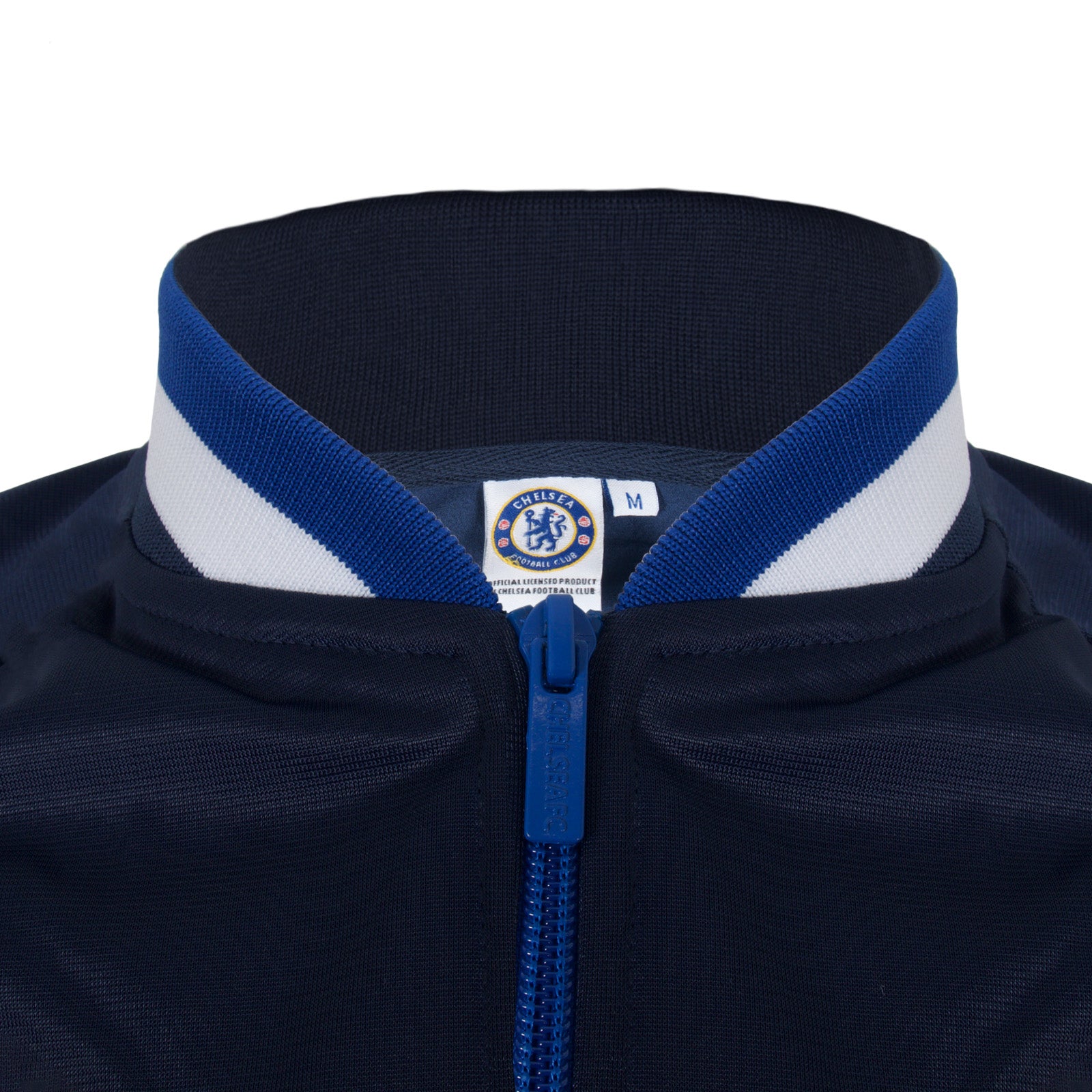 Chelsea adults track jacket in navy blue with retro crest on the chest.