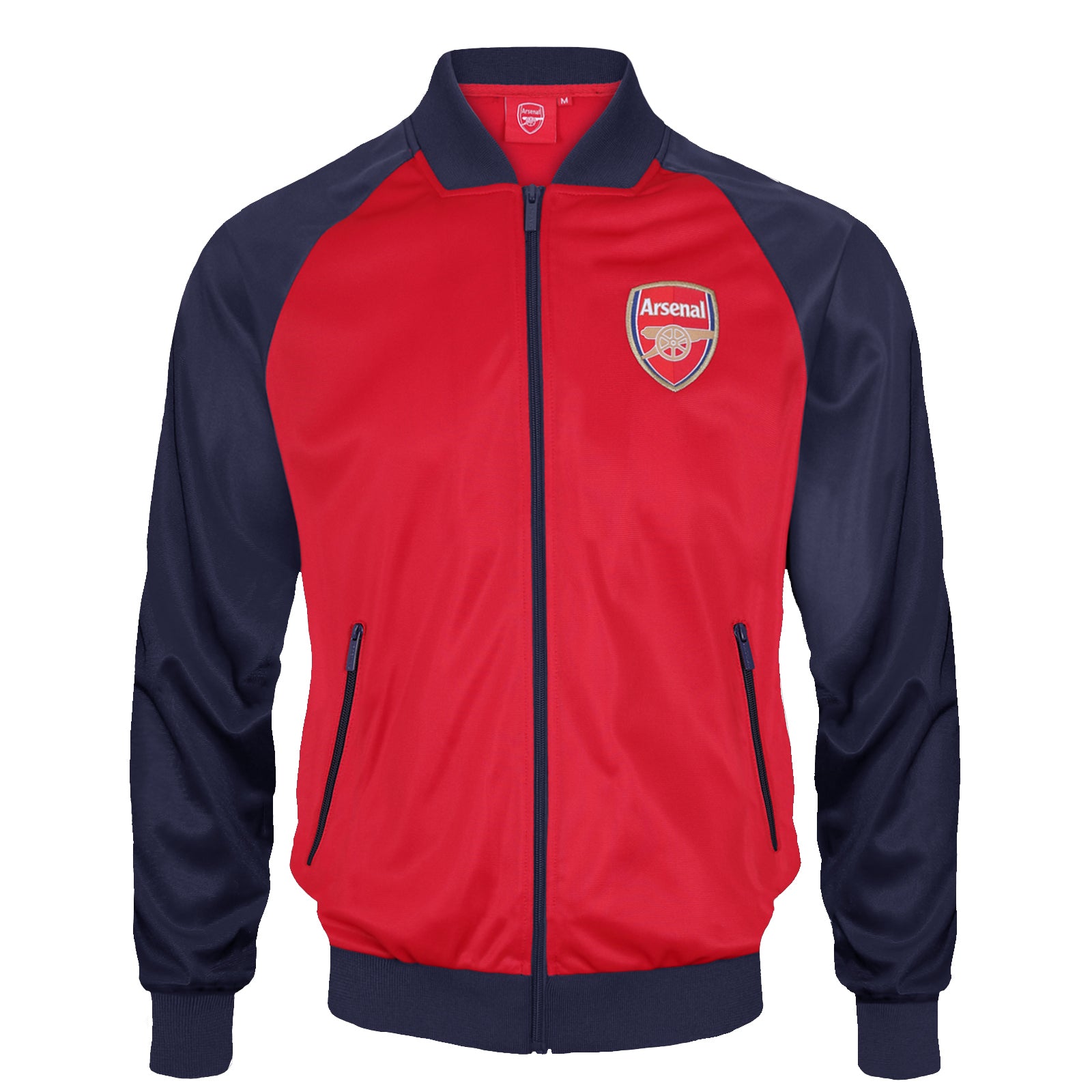 Arsenal adults retro track jacket in red with club crest to chest.