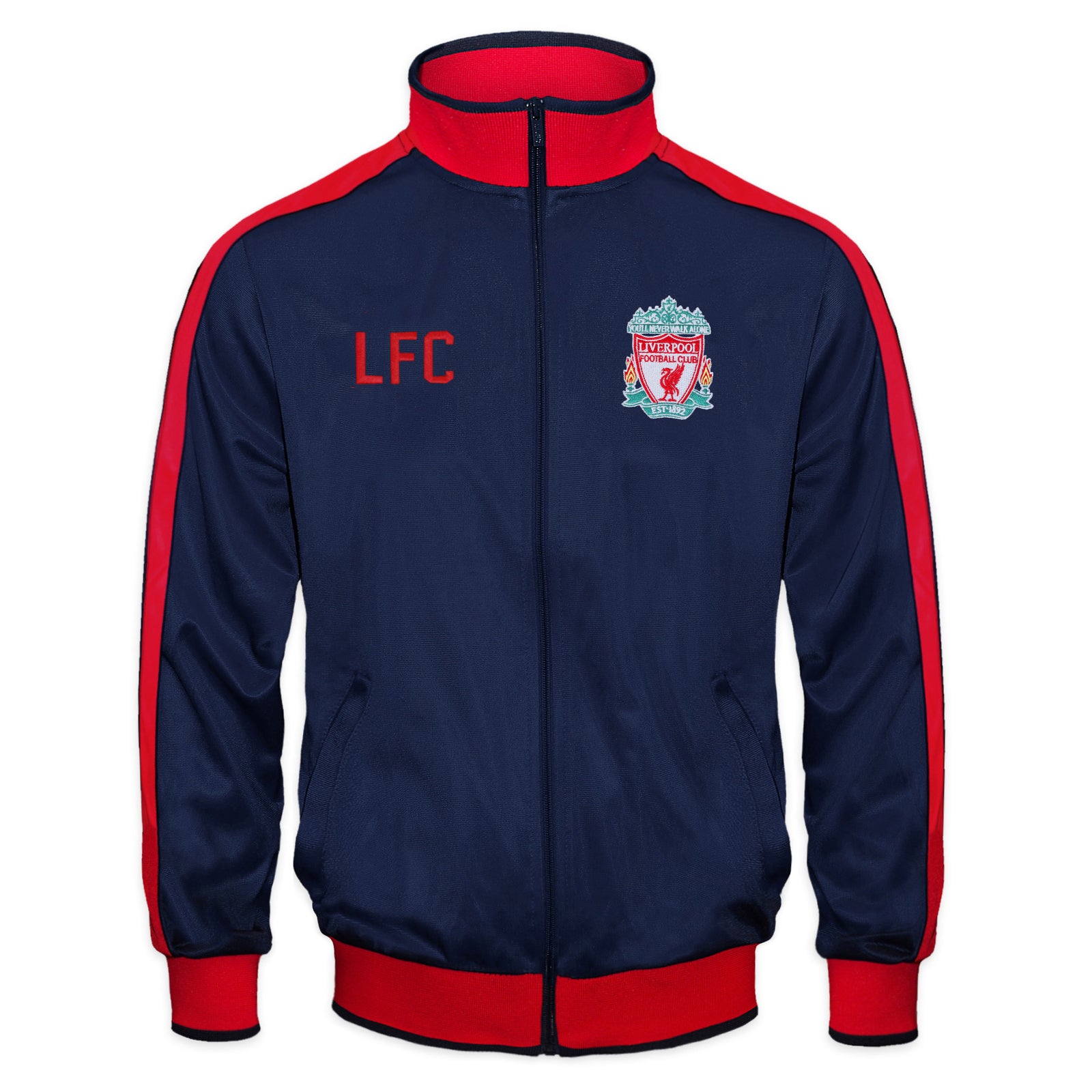 Liverpool kids retro track jacket in navy blue with club crest to chest.