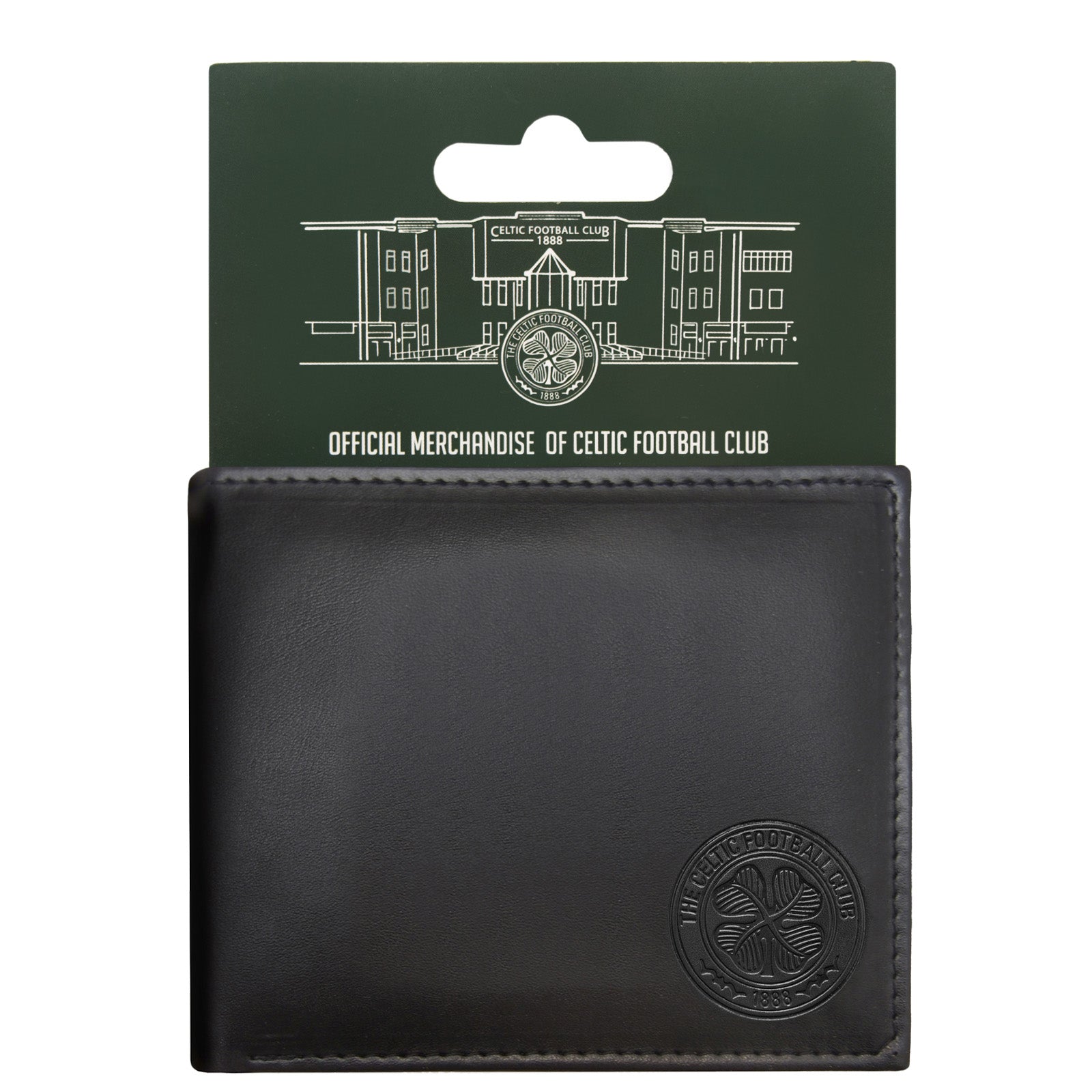 Celtic faux leather wallet in black with embossed club crest