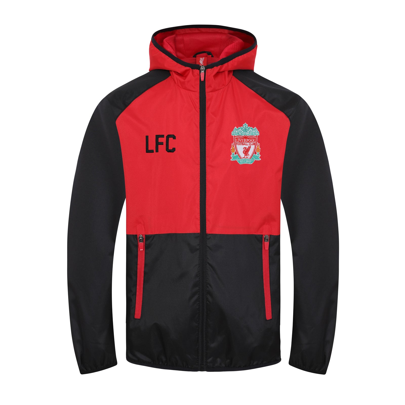 Liverpool kids shower Jacket in black & red with club crest to chest.