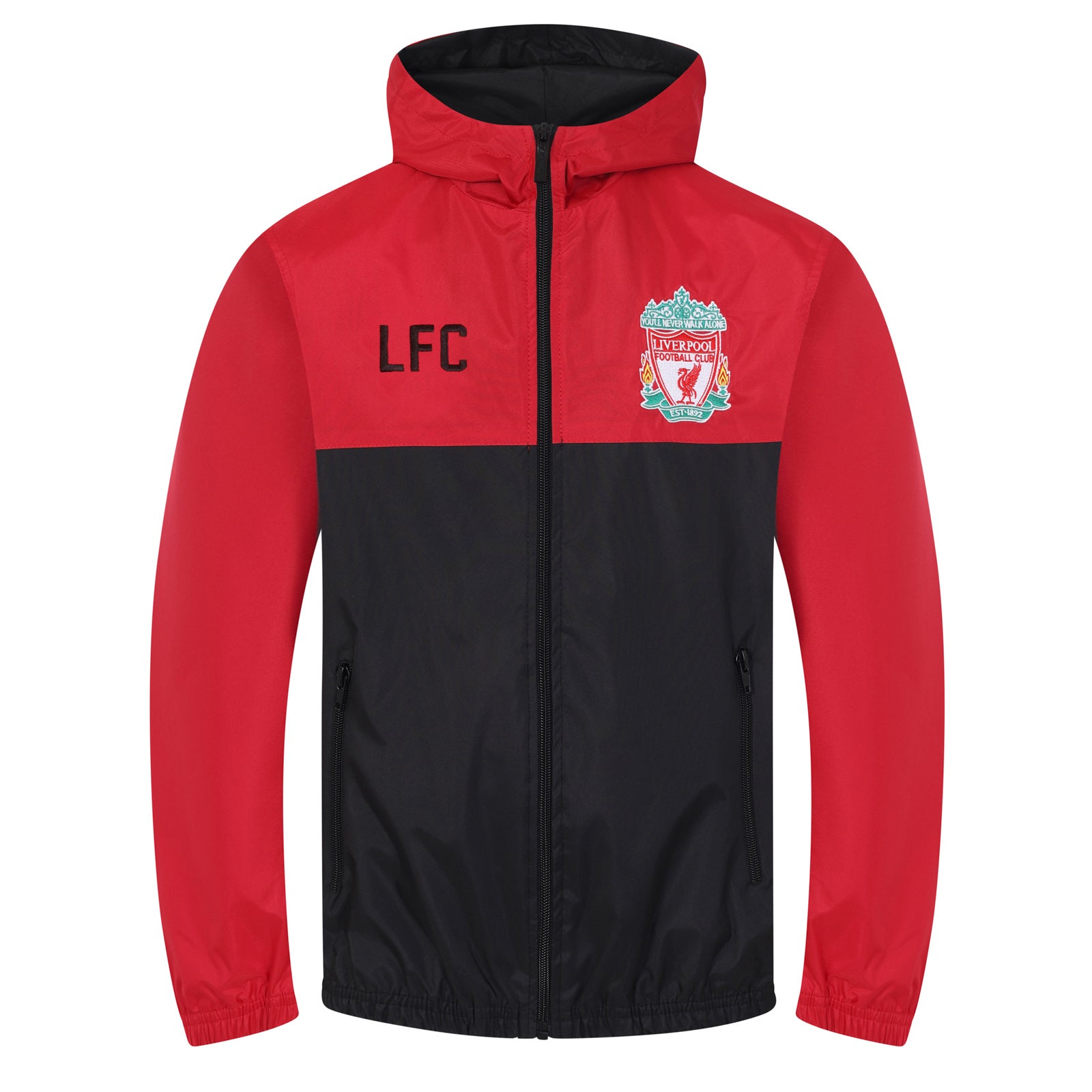 Liverpool kids shower Jacket in red with club crest to chest.