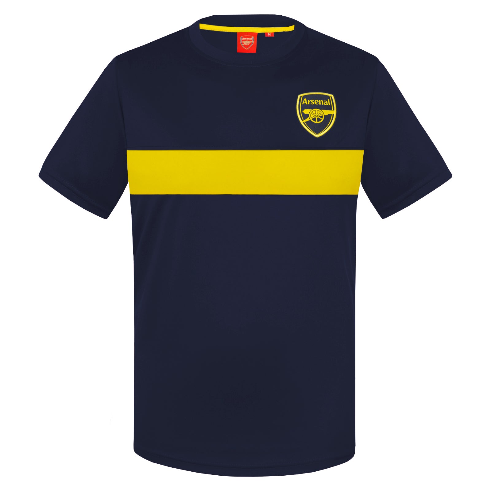 Arsenal adults T-shirt in navy & yellow stripe with club crest to chest