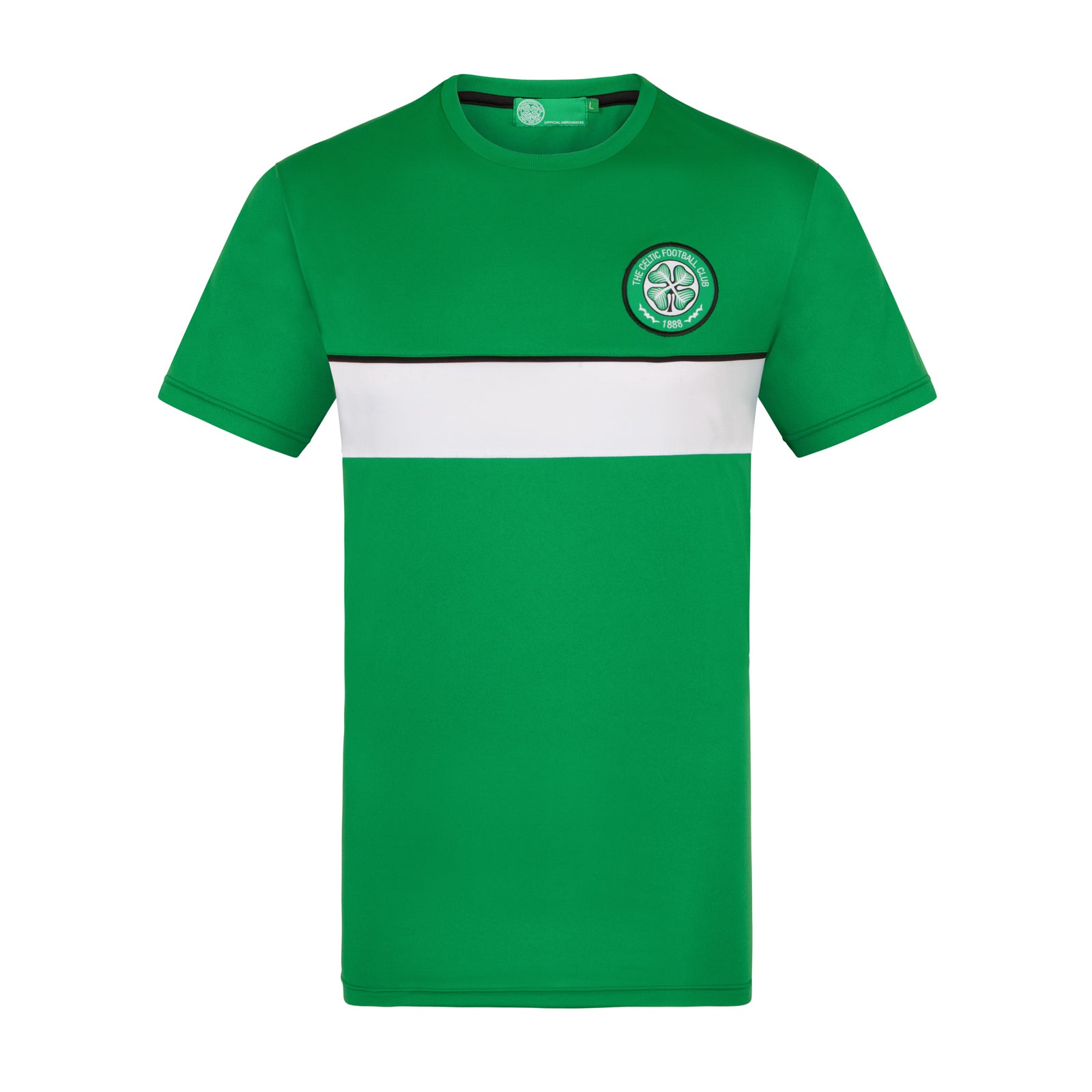 Celtic adults T-shirt in green & white stripe with club crest to chest