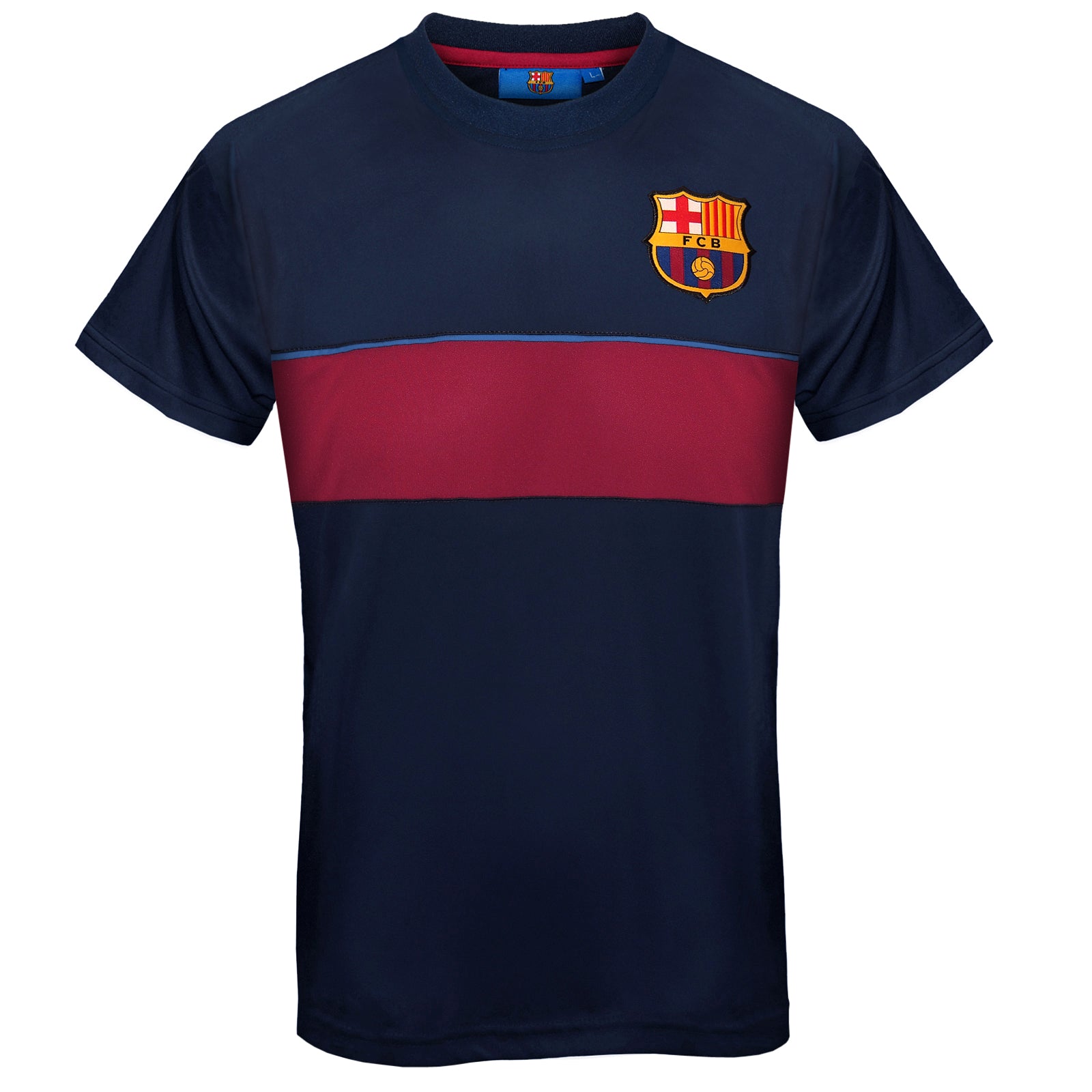 FC Barcelona adults T-shirt in navy & red stripe with club crest to chest