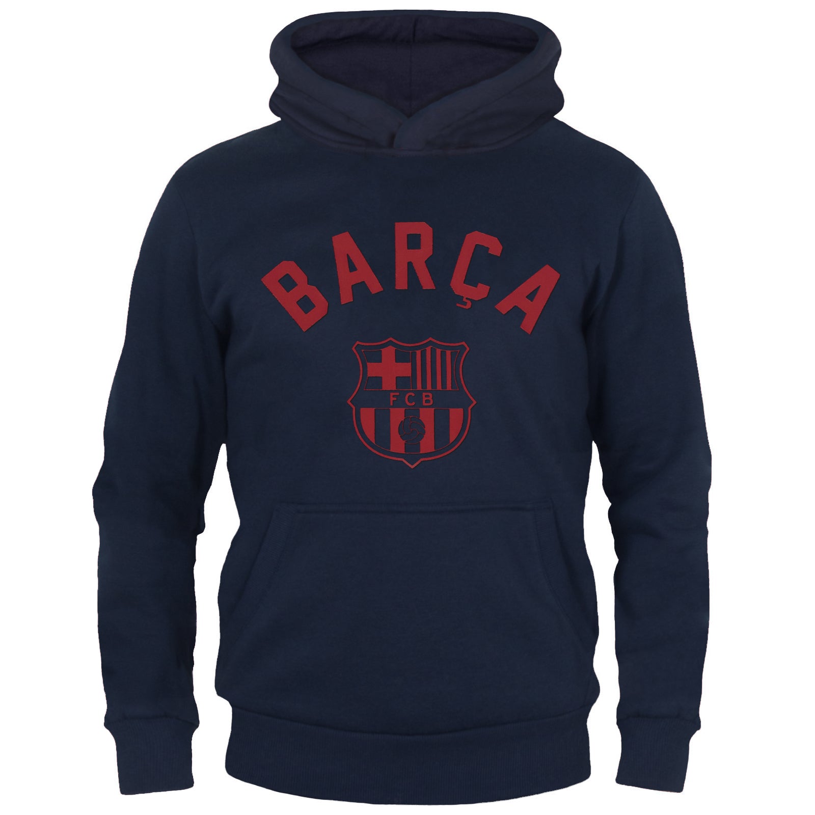 FC Barcelona kids graphic hoodie in navy blue with famous Barca crest to the centre of the body.