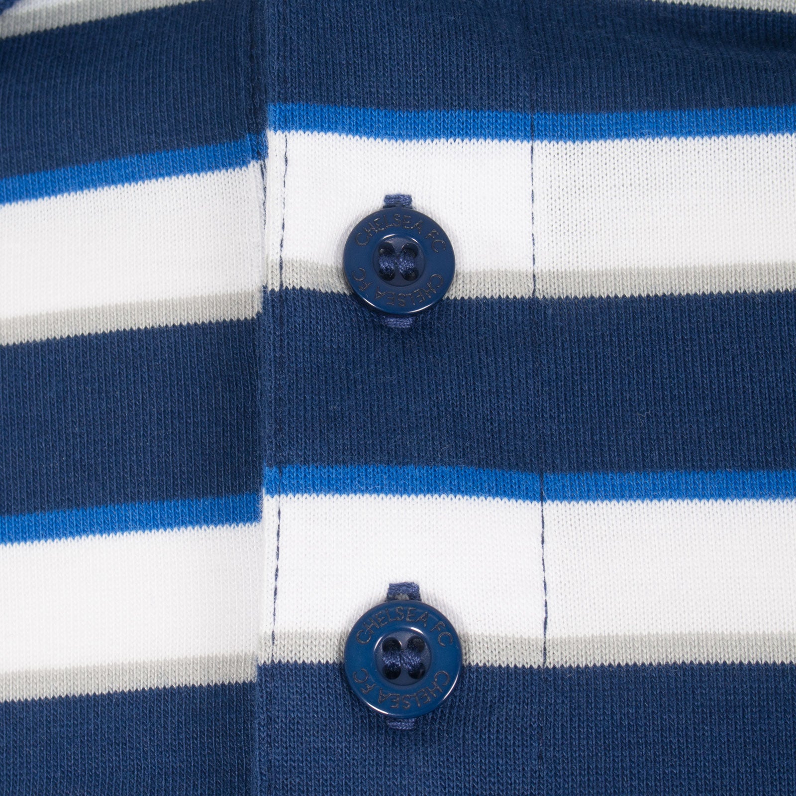 Chelsea adults striped polo shirt for adults in royal blue with club crest to chest.