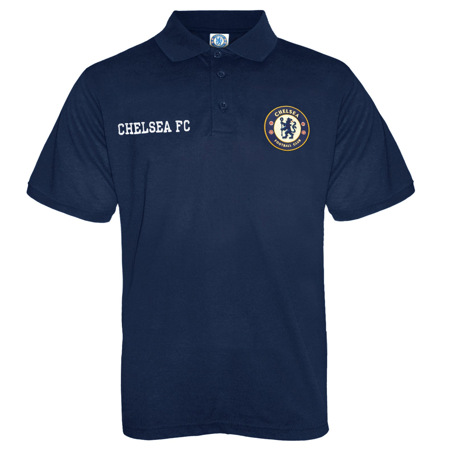 Chelsea polo shirt for kids in navy blue with club crest to chest.