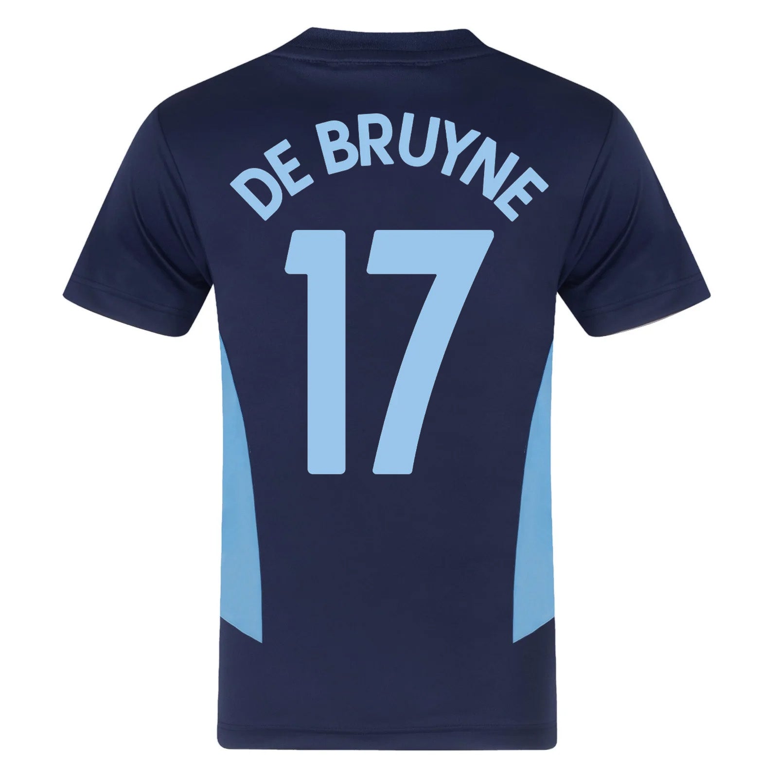 Man City adults T-shirt in navy & sky blue stripe with club crest to chest