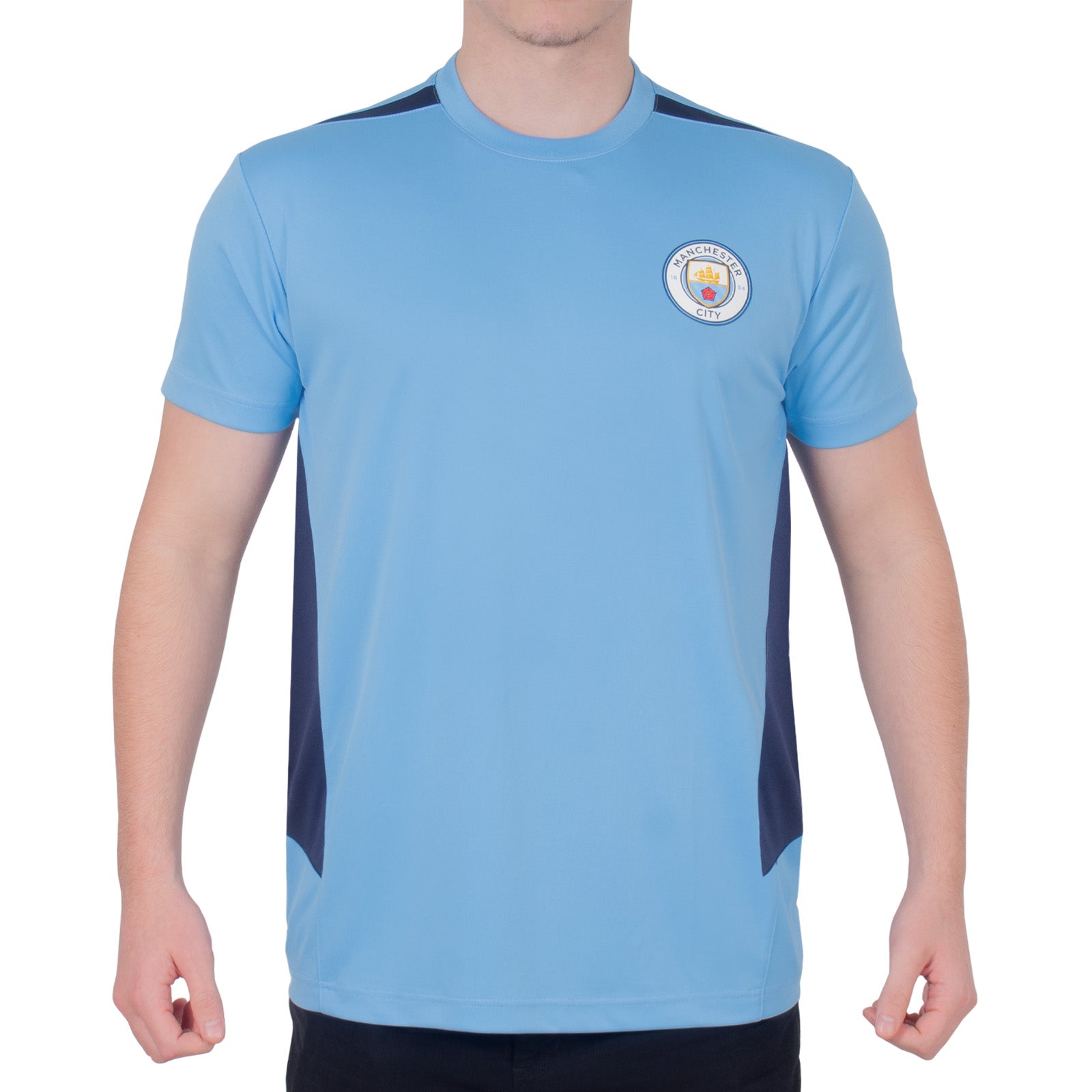 Man City adults T-shirt in sky blue with club crest to chest
