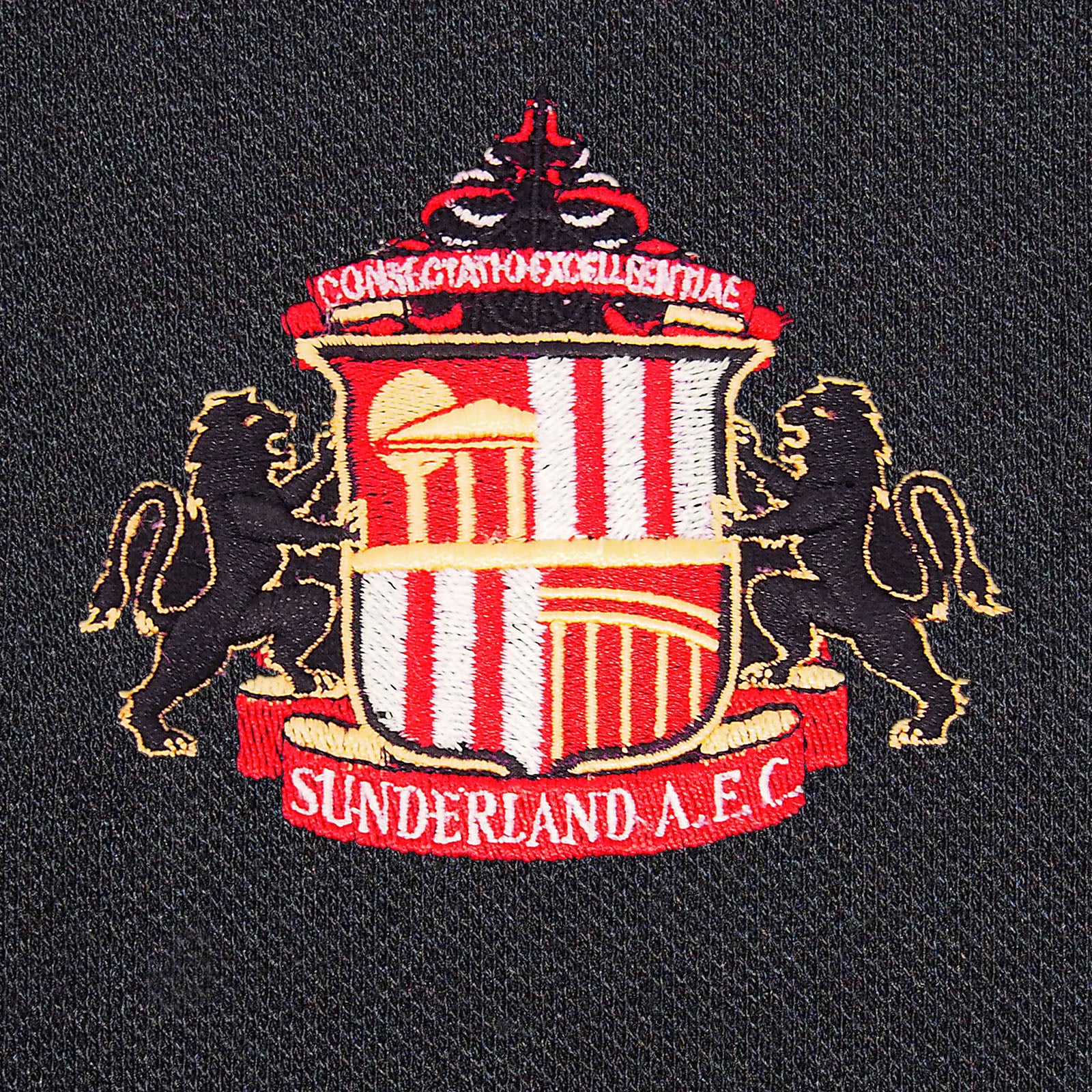 Sunderland adults polo shirt in black with Sunderland badge and text to chest.