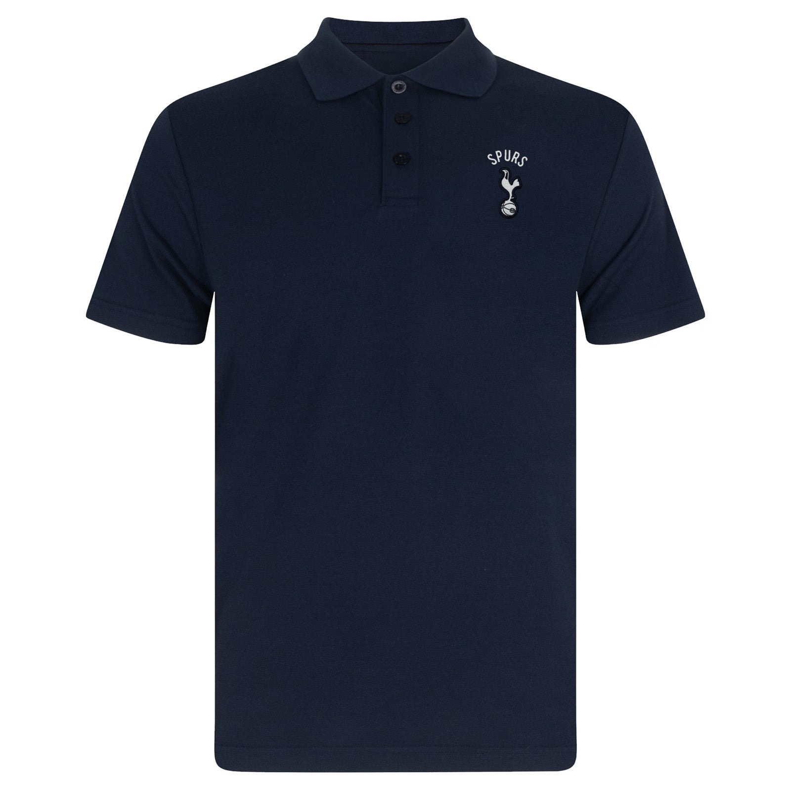 Spurs adults polo shirt in navy blue with Spurs badge and text to chest.