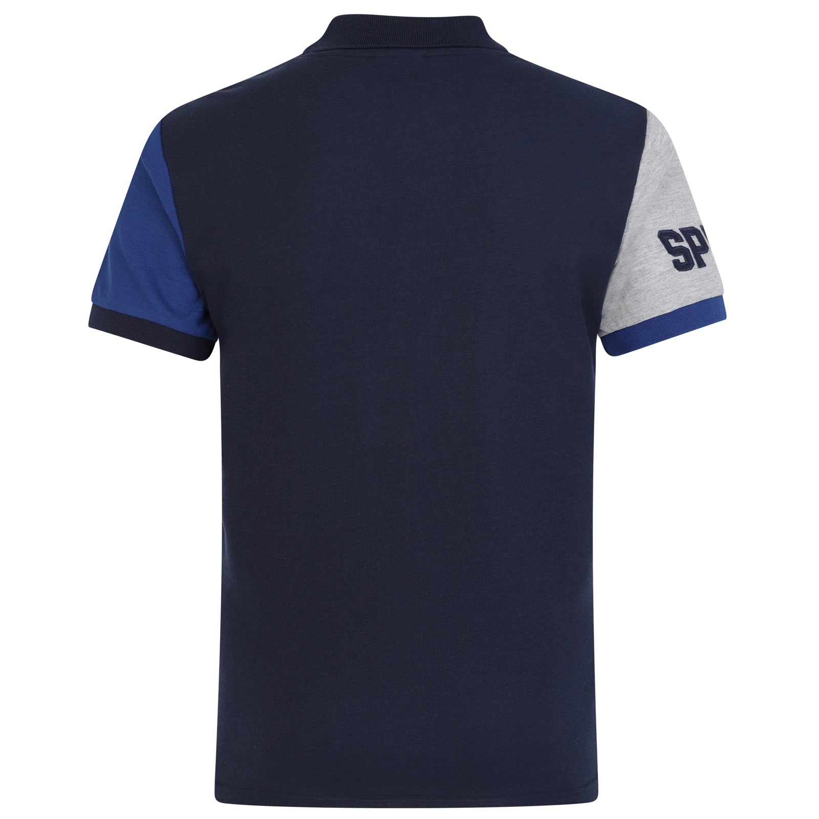 Spurs adults polo shirt in navy blue with contrast sleeve and Spurs badge and text to chest.