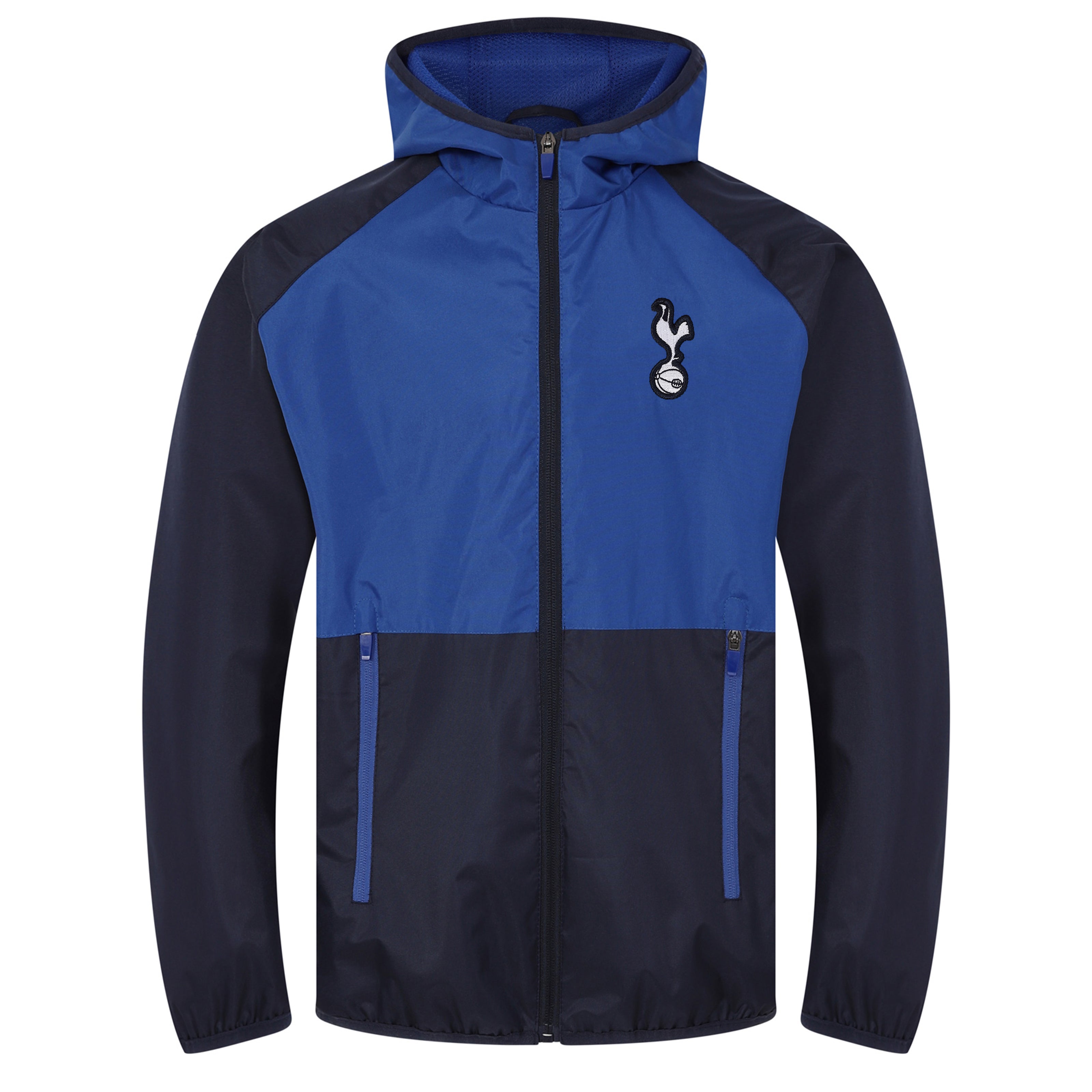 Spurs adults shower jacket in royal blue with club crest to the chest.