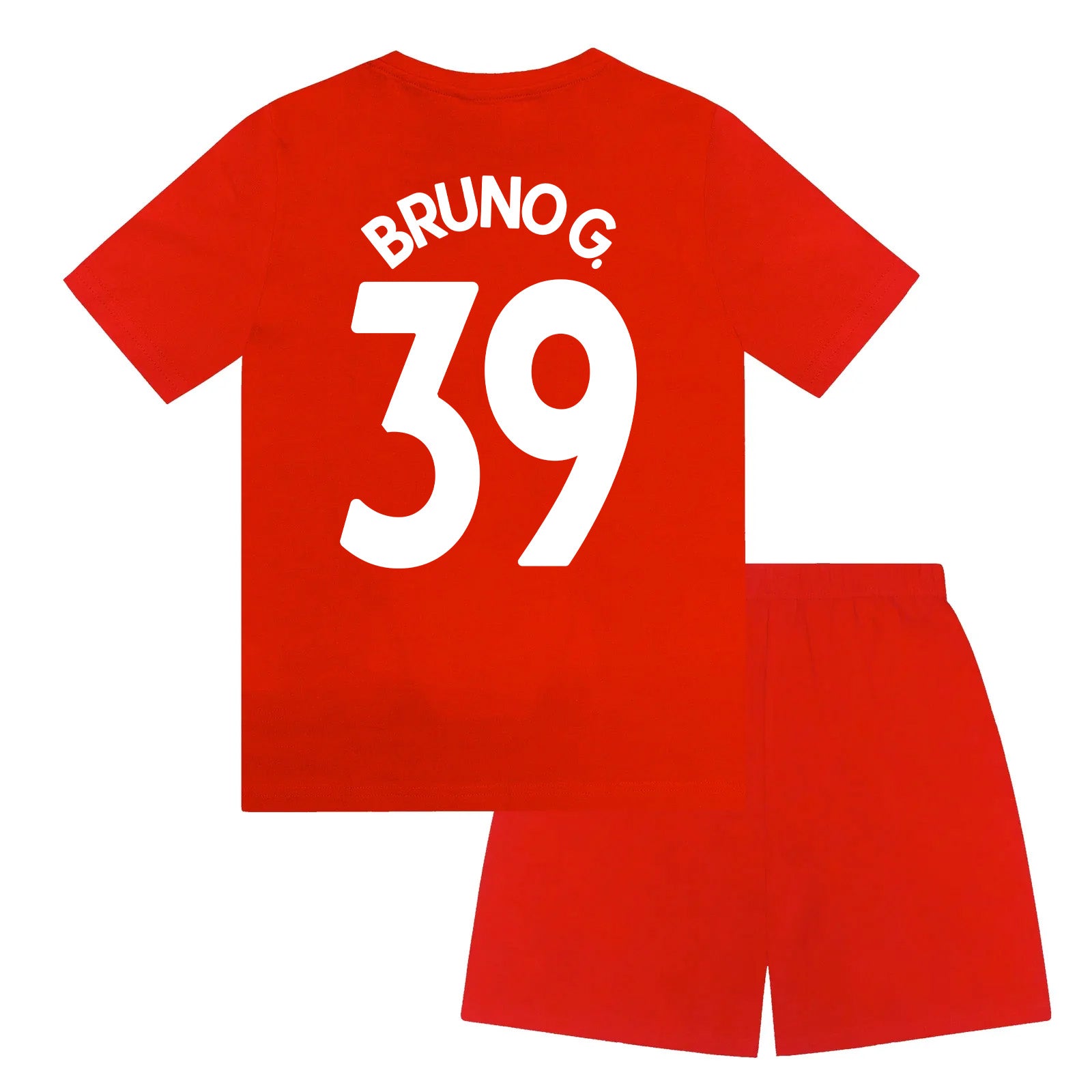 Arsenal kids pyjamas. Short sleeve top in red with large graphic Arsenal club crest and pyjama shorts in red with club crest and text to the left leg