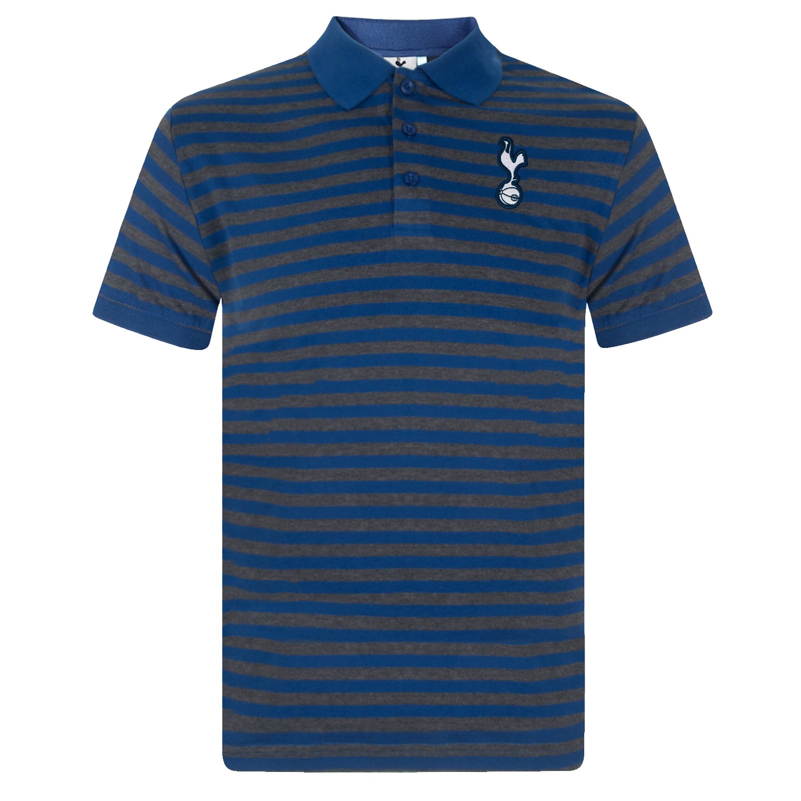 Spurs adults striped polo shirt in blue & grey with club crest to chest.