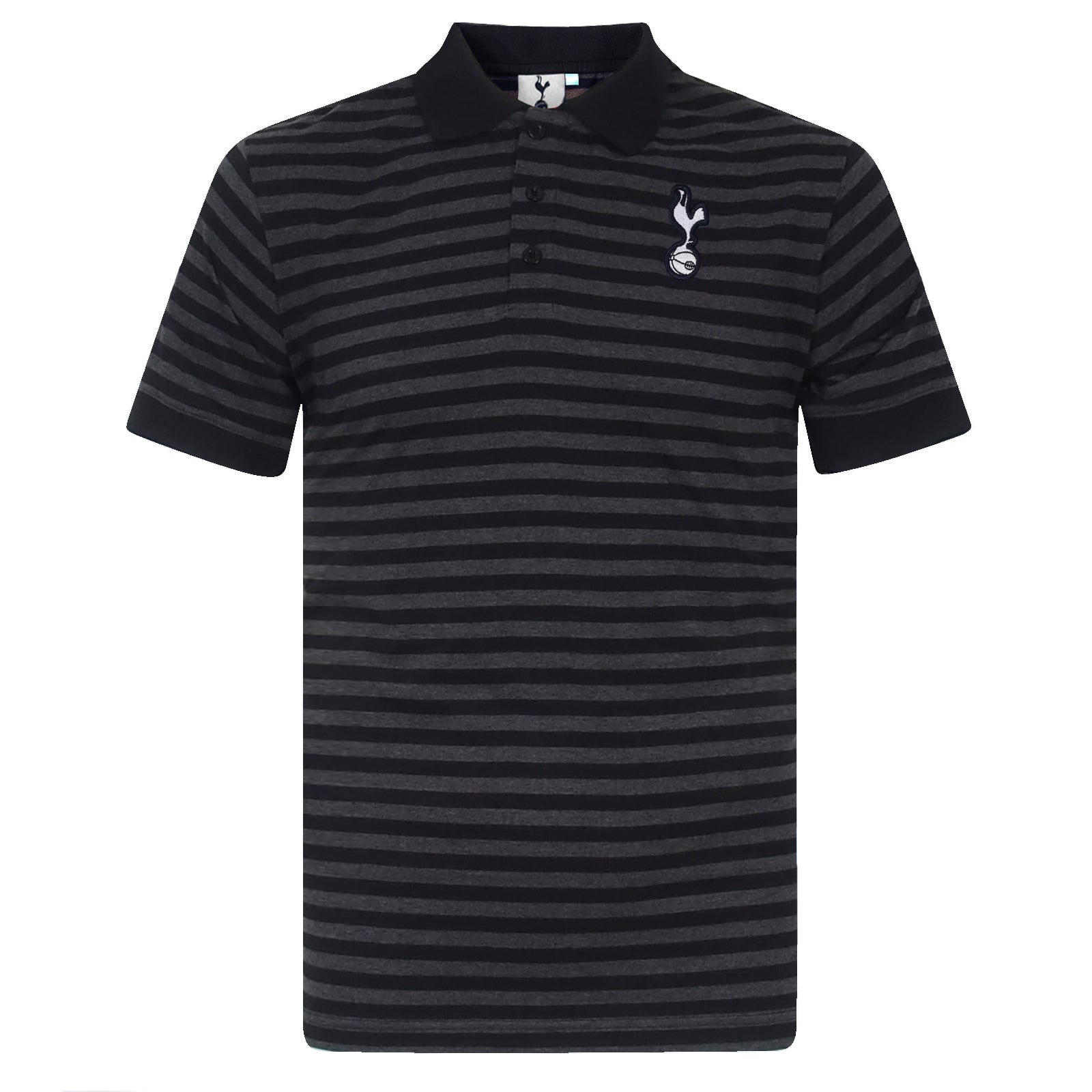 Spurs adults striped polo shirt in black & grey with club crest to chest.