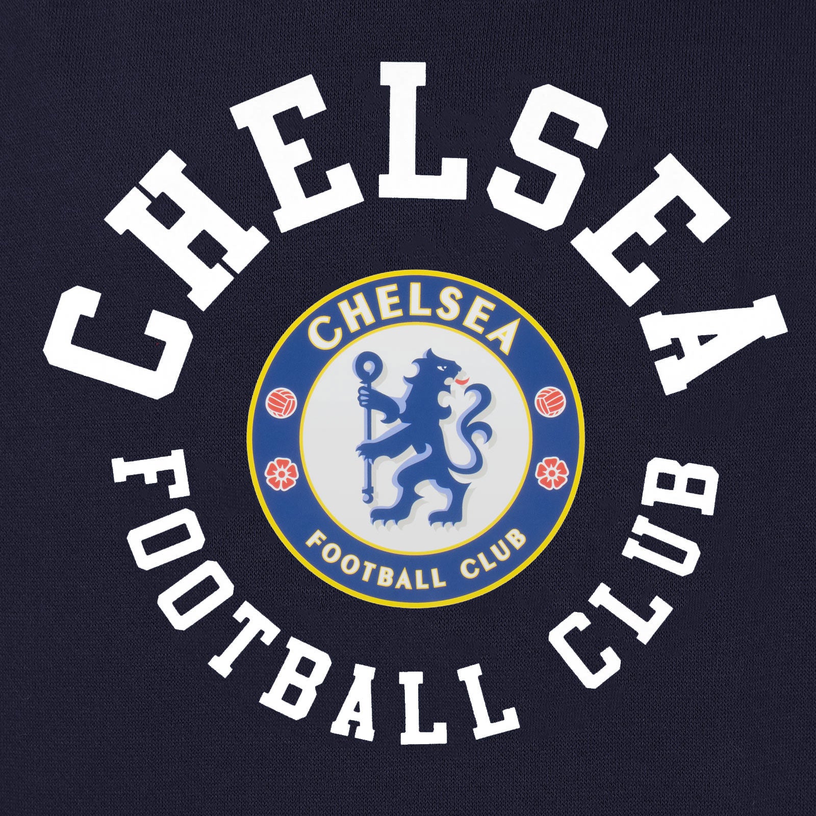 Chelsea kids hoodie in navy blue with the club crest & text print to front.