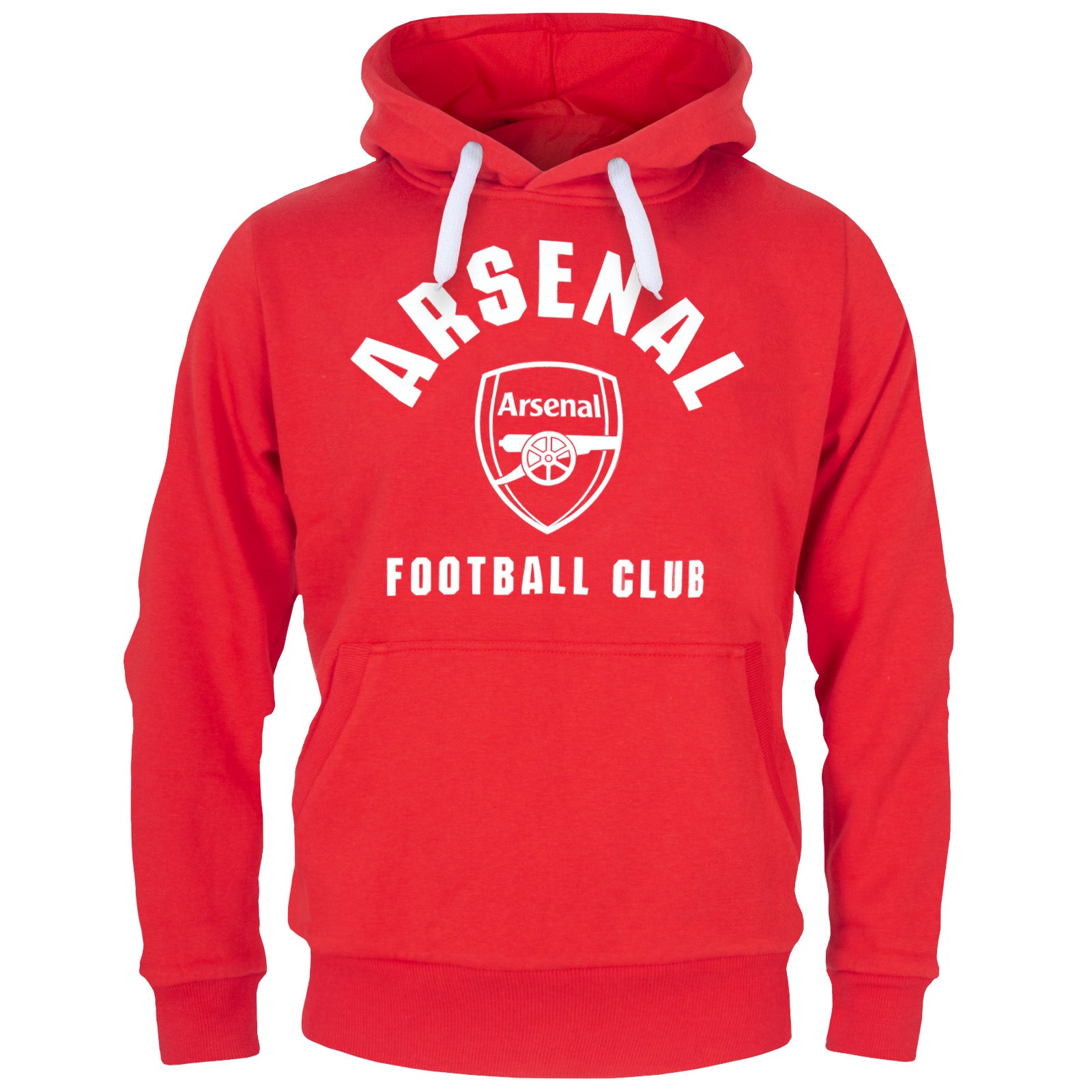 Arsenal adults graphic hoodie in red with Gunners crest to the centre of the front.