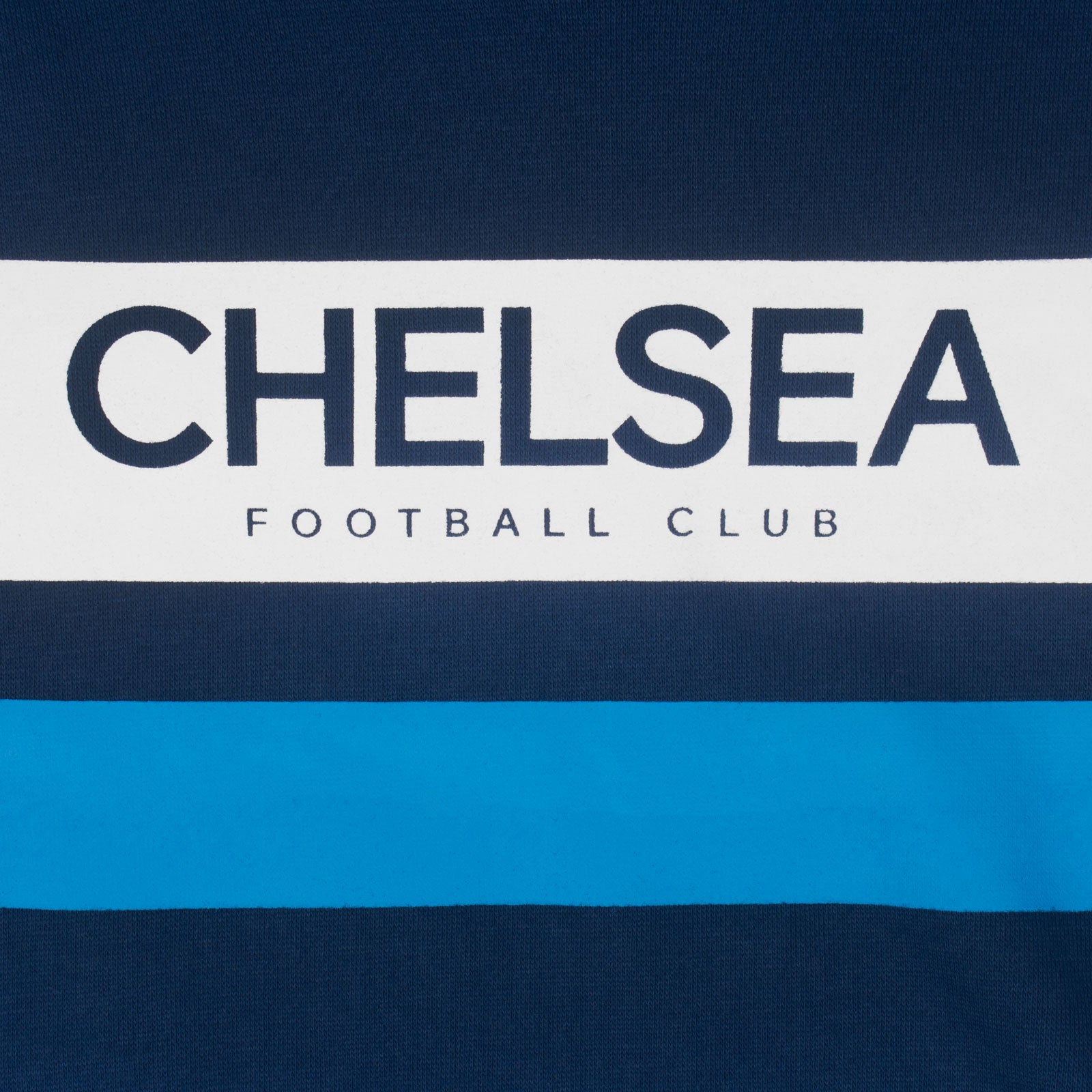 Chelsea kids hoodie in blue with white stripe with the club crest & text print to front.