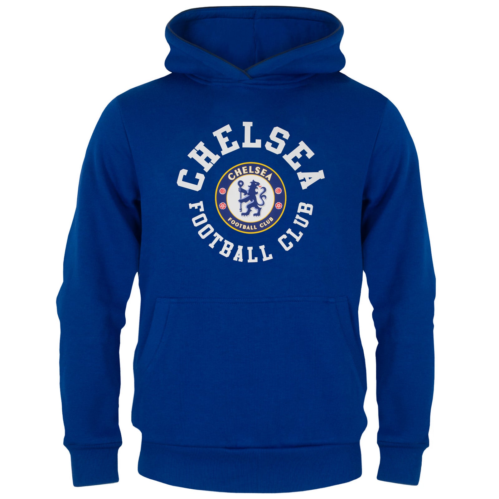 Chelsea kids hoodie in royal blue with the club crest & text print to front.