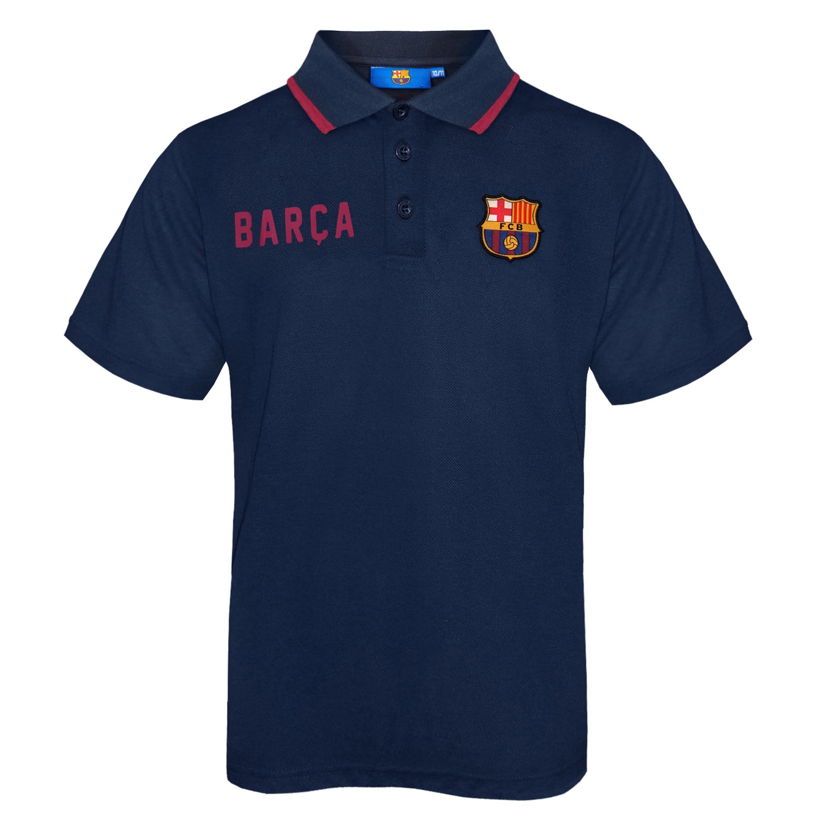 FC Barcelona kids polo shirt in navy blue with FCB ogo and 3D Barca text to chest